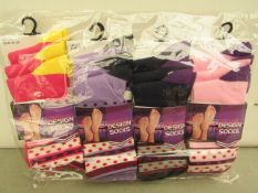 12x Pairs of design socks, size 4-7, new and packaged.