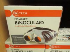 In Tech Compact 8 x 21 Ruby Coloured Lenses Compact Binoculars complete with carrycase & Cleaning