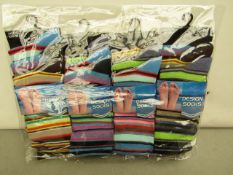 12x Pairs of design socks, size 6-11, new and packaged.