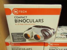 In Tech Compact 8 x 21 Ruby Coloured Lenses Compact Binoculars complete with carrycase & Cleaning