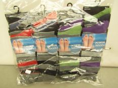 12x Pairs of design socks, size 6-11, new and packaged.