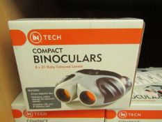 In Tech Compact 8 x 21 Ruby Coloured Lenses Compact Binoculars complete with carrycase & Cleaning