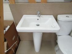 Verso Cloakroom basin set that includes a 550mm sink with full pedestal and a Mono Block Sink tap