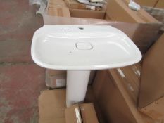 Laufen 600mm 1TH basin with ceramic cover and universal full pedestal, new and boxed.