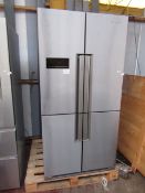 Hotpoint American 4 door fridge freezer, tested working but has a red "!" symbol flashing.