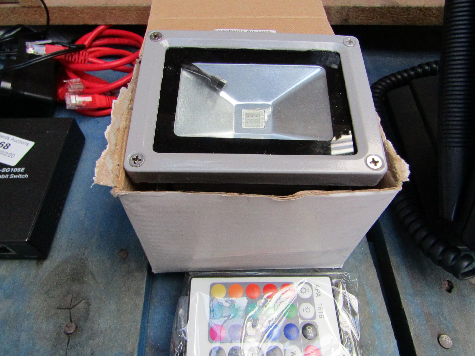 Mini Outdoor Flood Light, with Controller to Change Colour - Boxed.