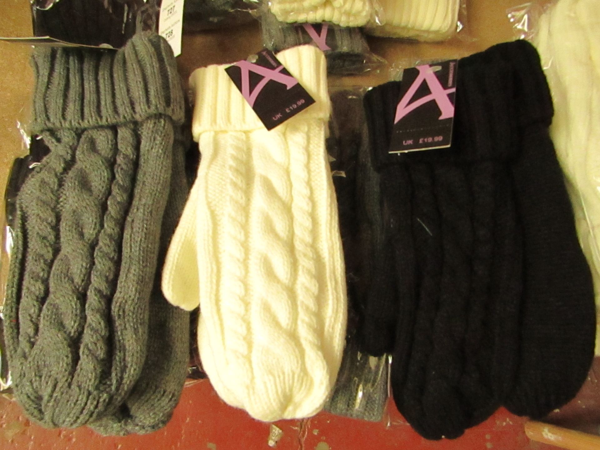 3 X Pairs of Ladies Fleece Lined Cable Knit Style Mittens, 3 different colours ( see Picture )