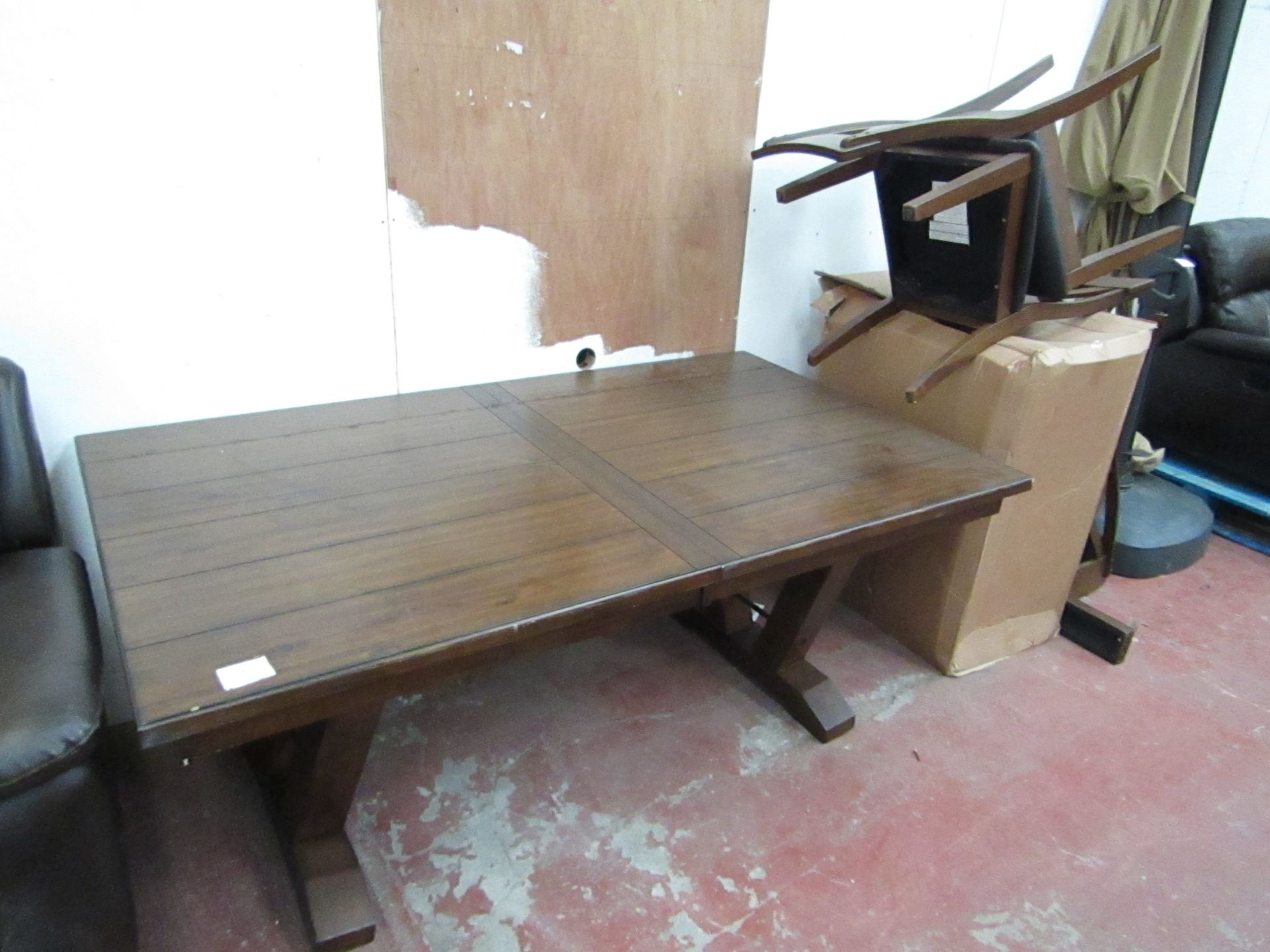 Bayside 7 piece dining table set, missing the bolts to fully put together, the table has some