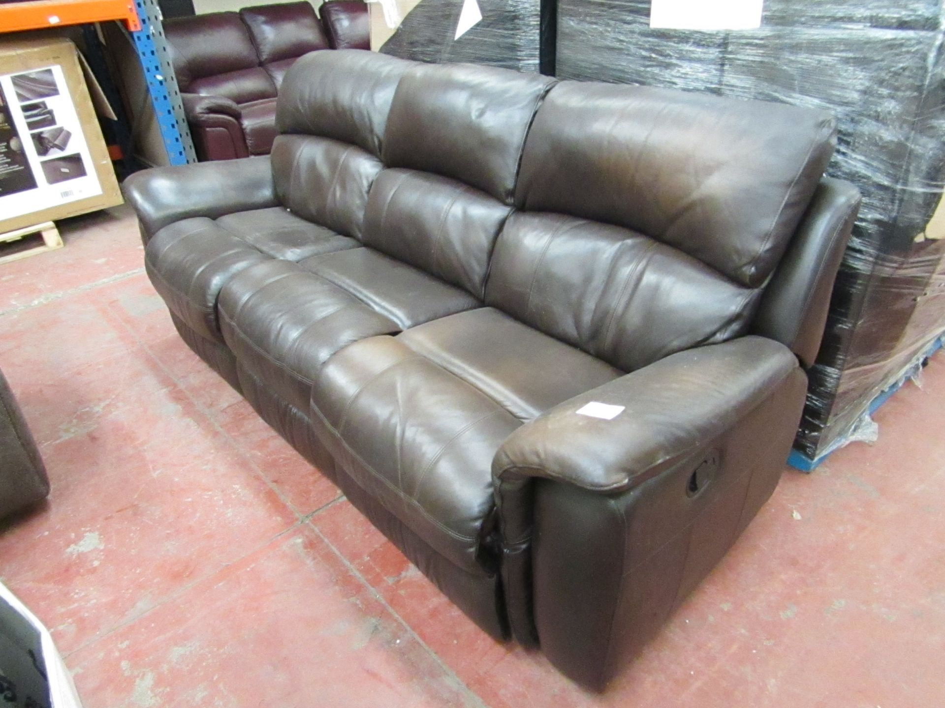 Polaski 3 seater manual reclining Brown leather sofa, both pop ups are working, one seat show