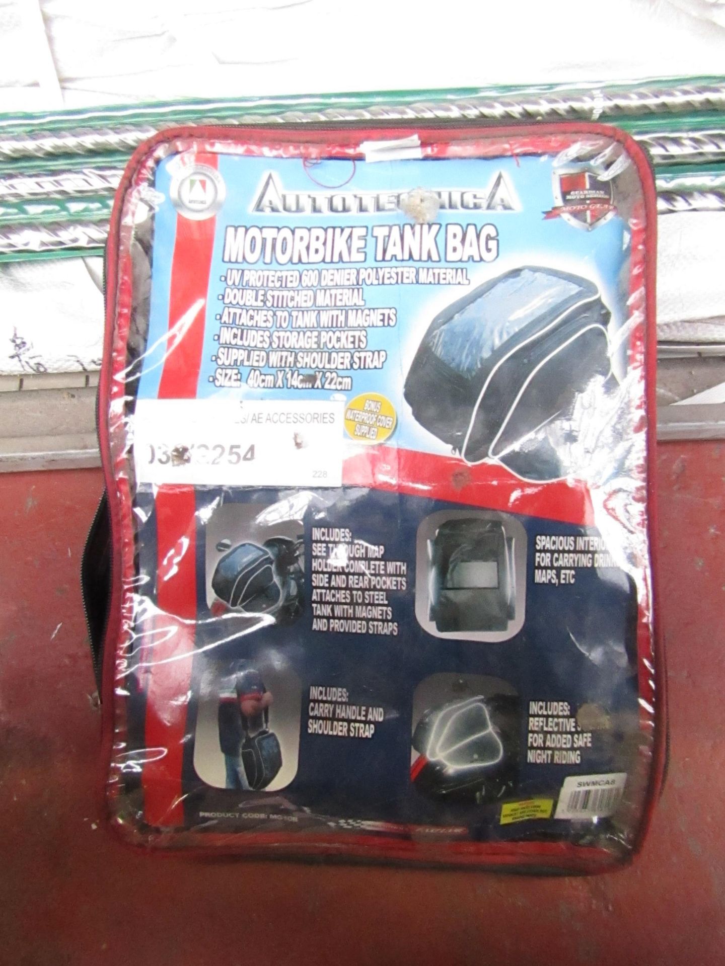 Motorbike tank bag, new and packaged.