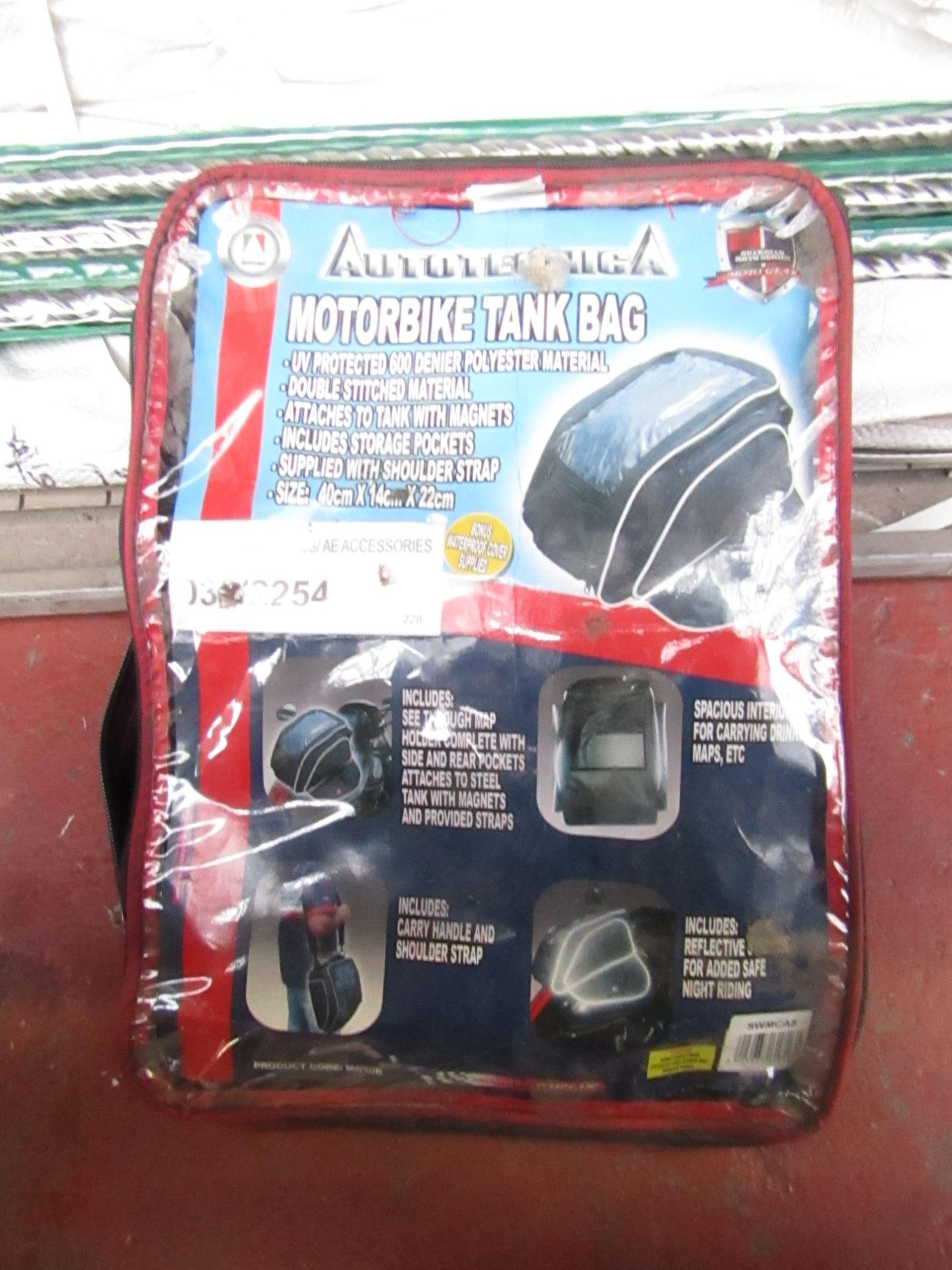 Motorbike tank bag, new and packaged.