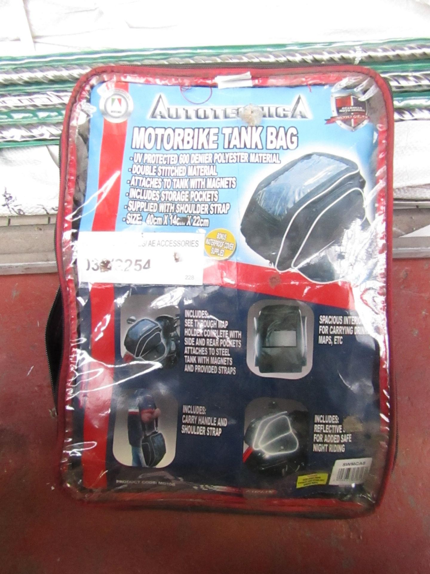 Motorbike tank bag, new and packaged.