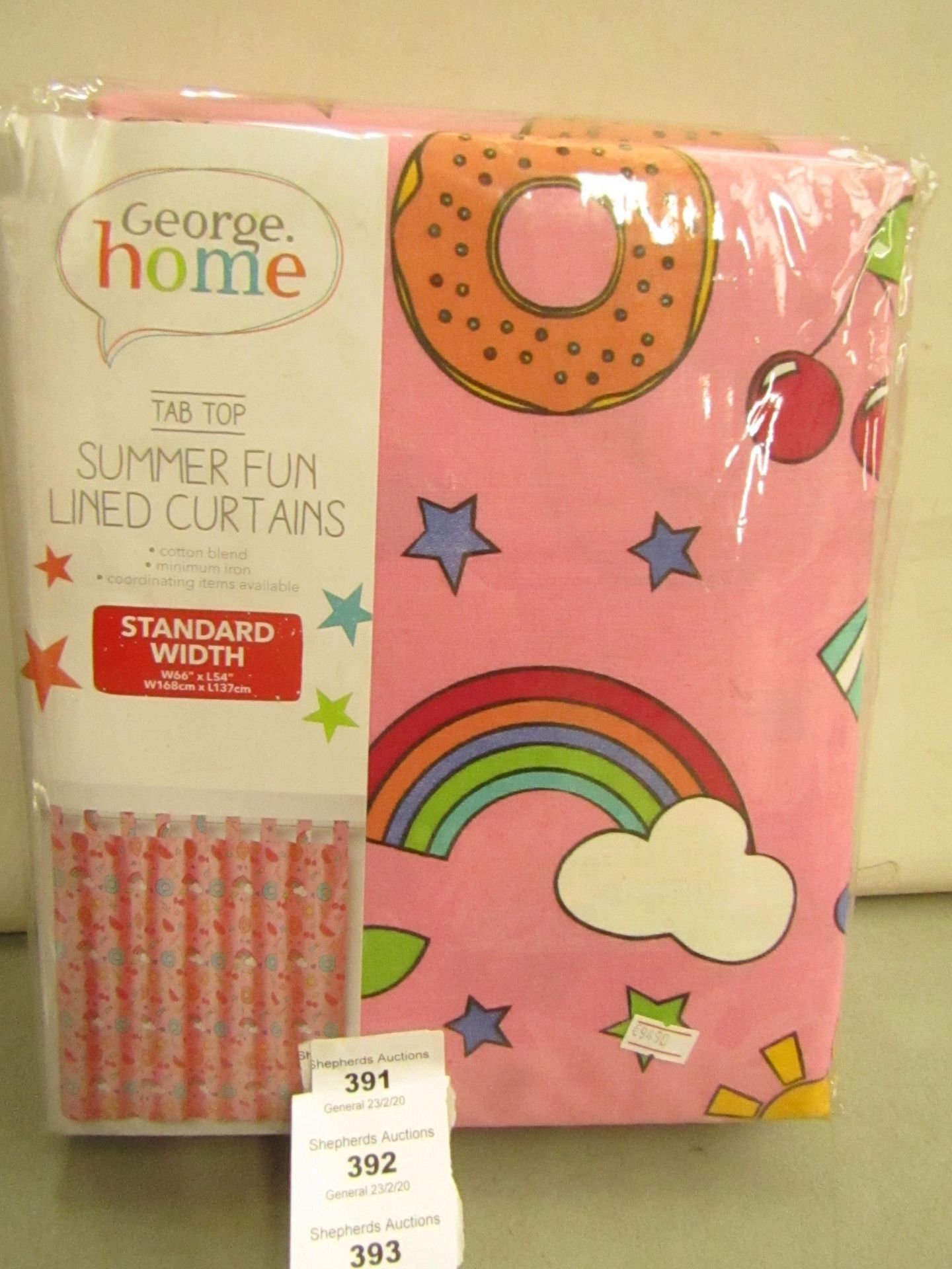 Summer Fun Lined Curtains. W66" x L54". New & Packaged