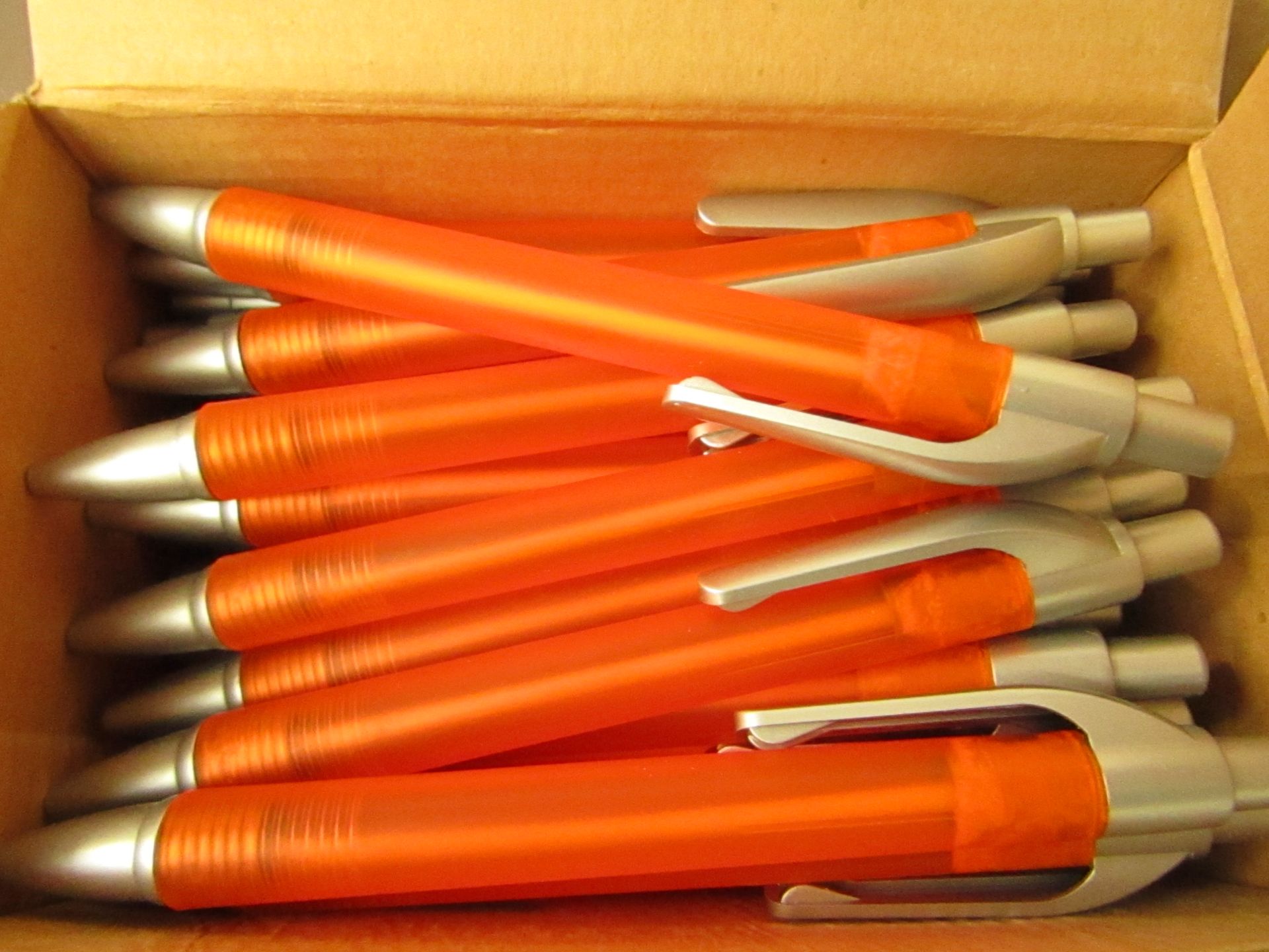 Box of 50 Black Ink Pens. Boxed. See Image For Design