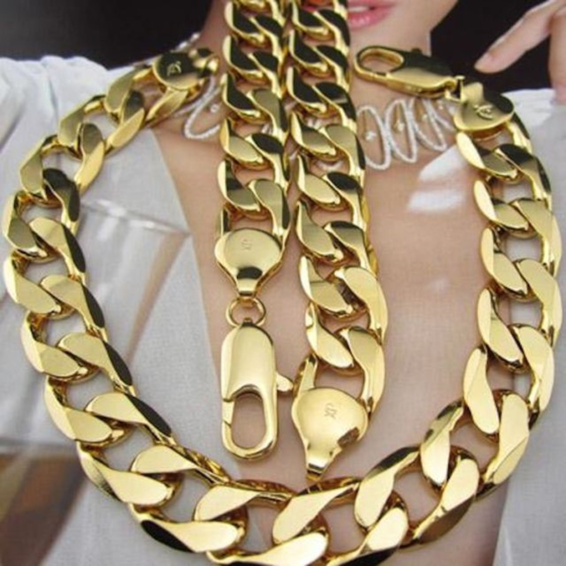Gold Filled Curb Link Chain Necklace and Bracelet set, new, Necklace is 24" and weighs 160 grams,