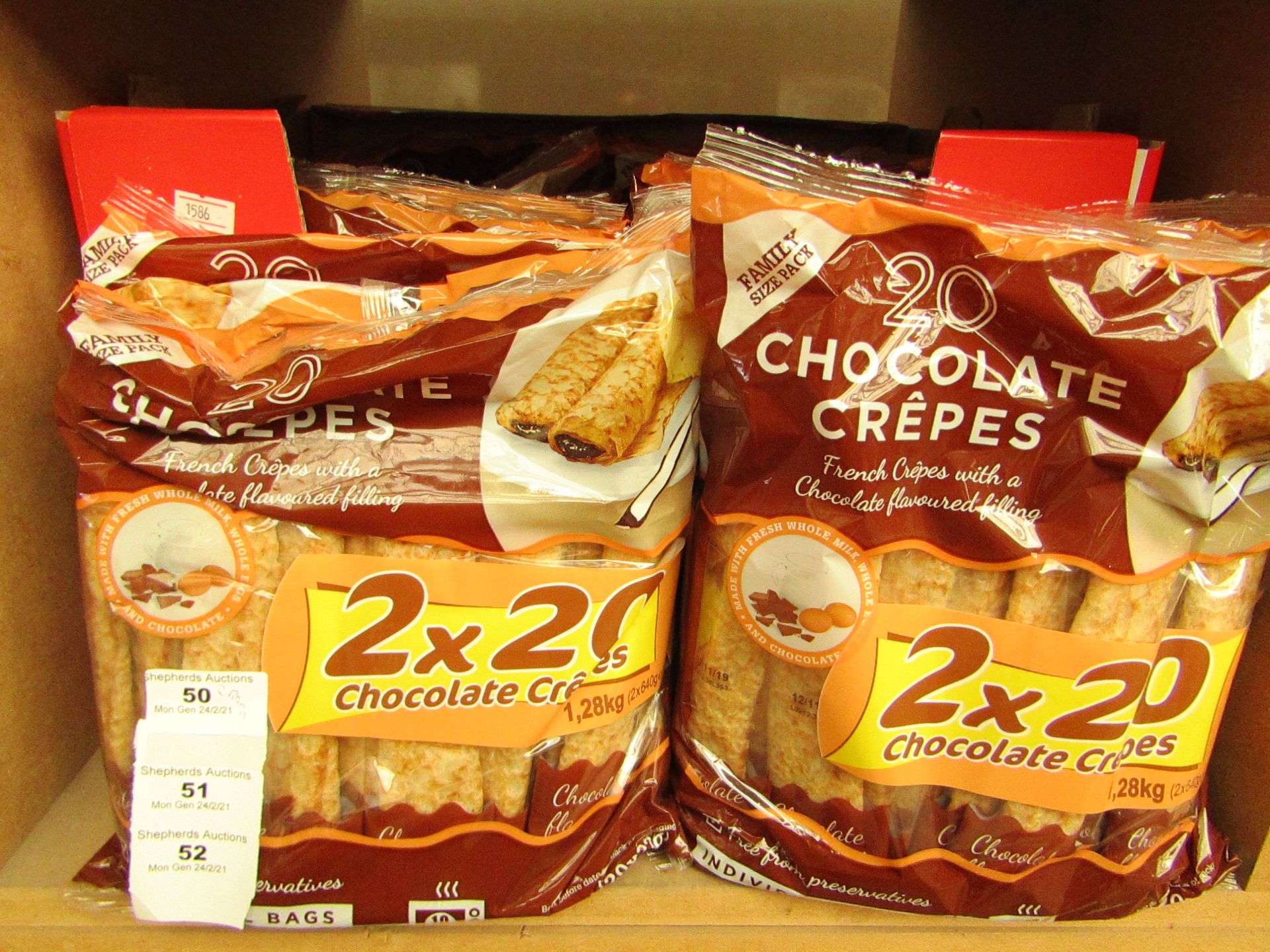 2 Packs of 20 Chocolate Crepes. BB 12/11/19