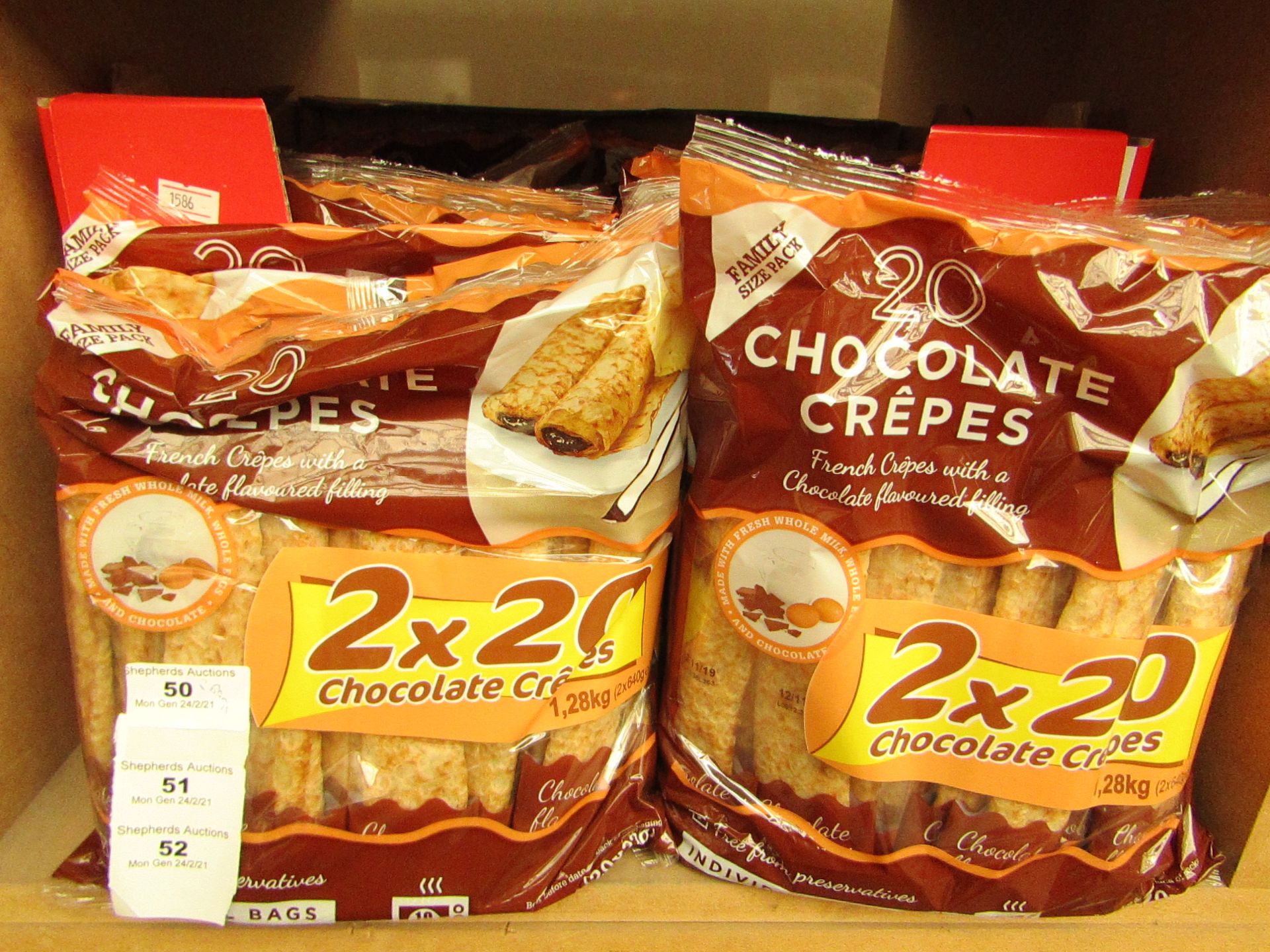 2 Packs of 20 Chocolate Crepes. BB 12/11/19