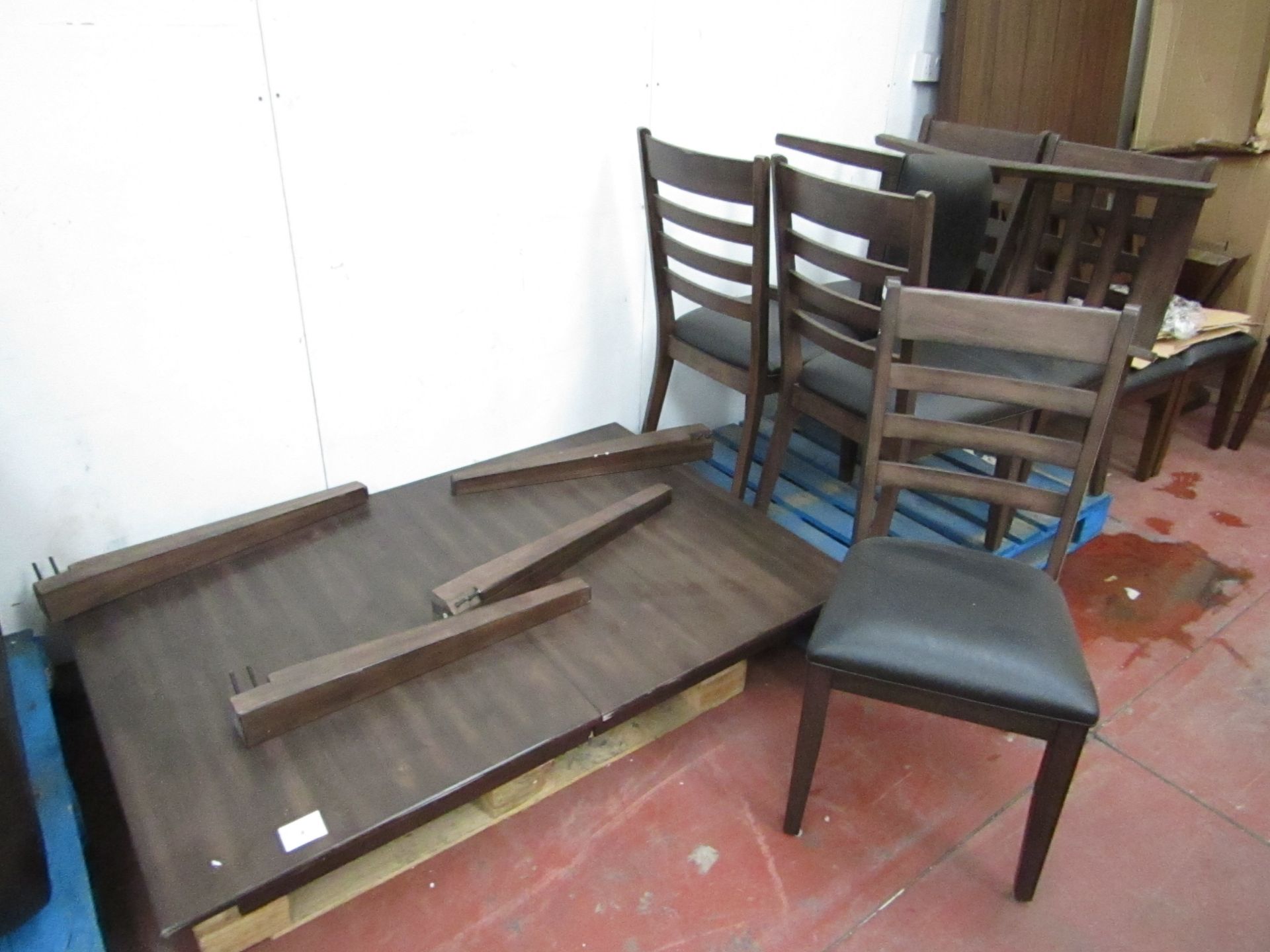 7 piece Dining Set, Complete apart from bolts for legs, The are a few scuffs but no major damage.