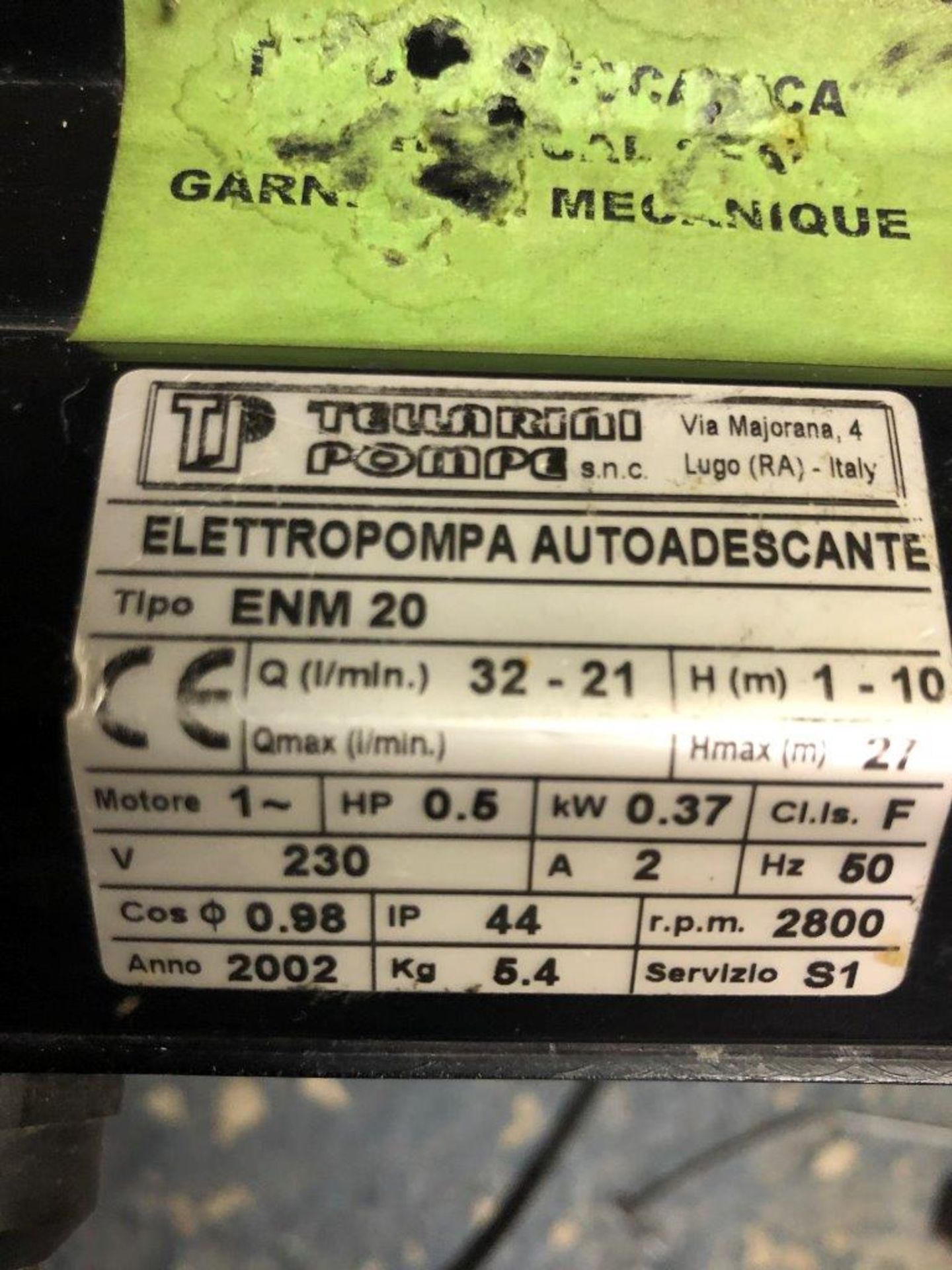 Single Phase 230V Pump, Tellarini Pompe 32 - 21 L/min - Image 2 of 2