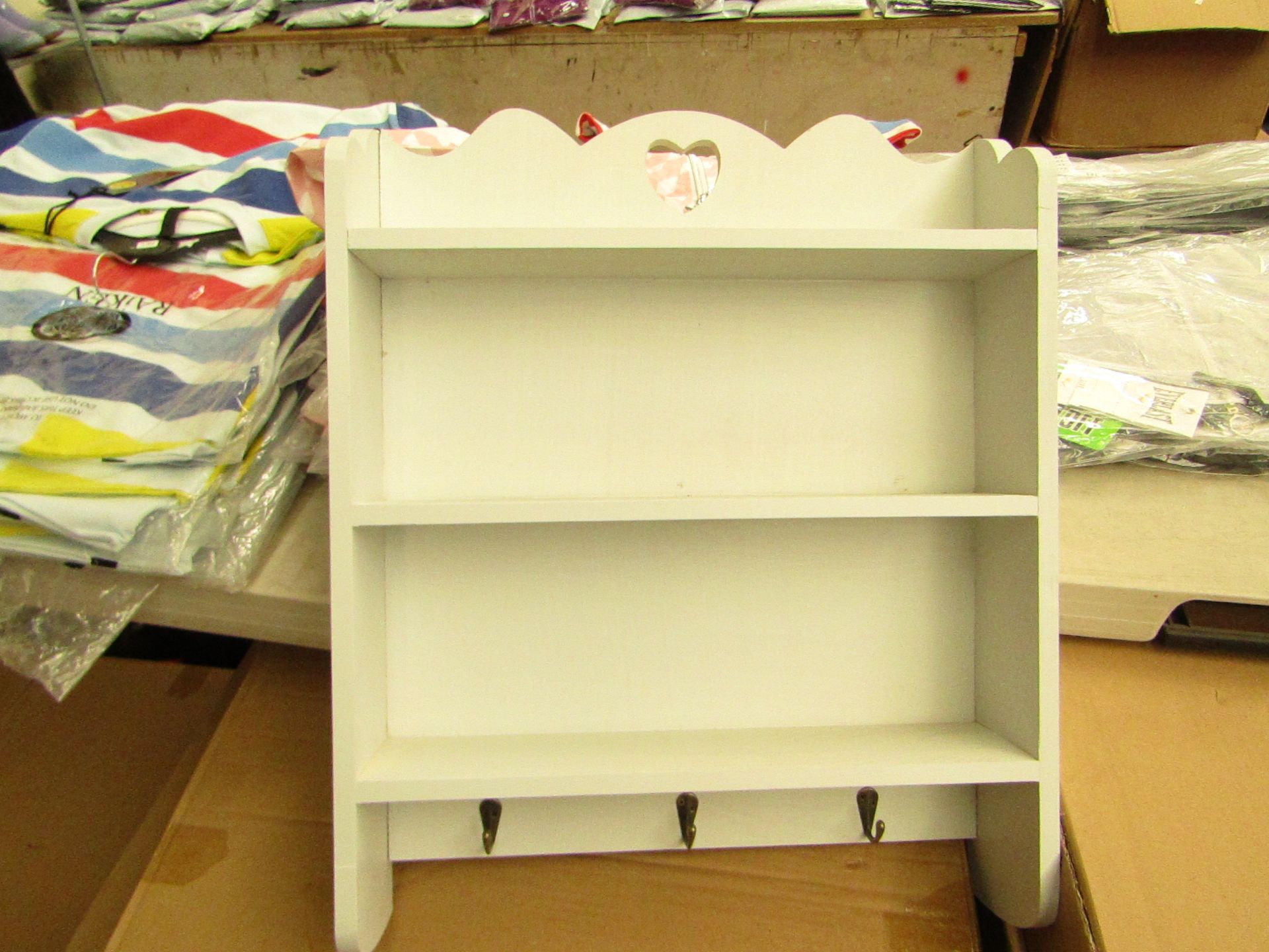 Flatpack 3 Tier Shelving Unit with 3 Hooks. New & Boxed. See image