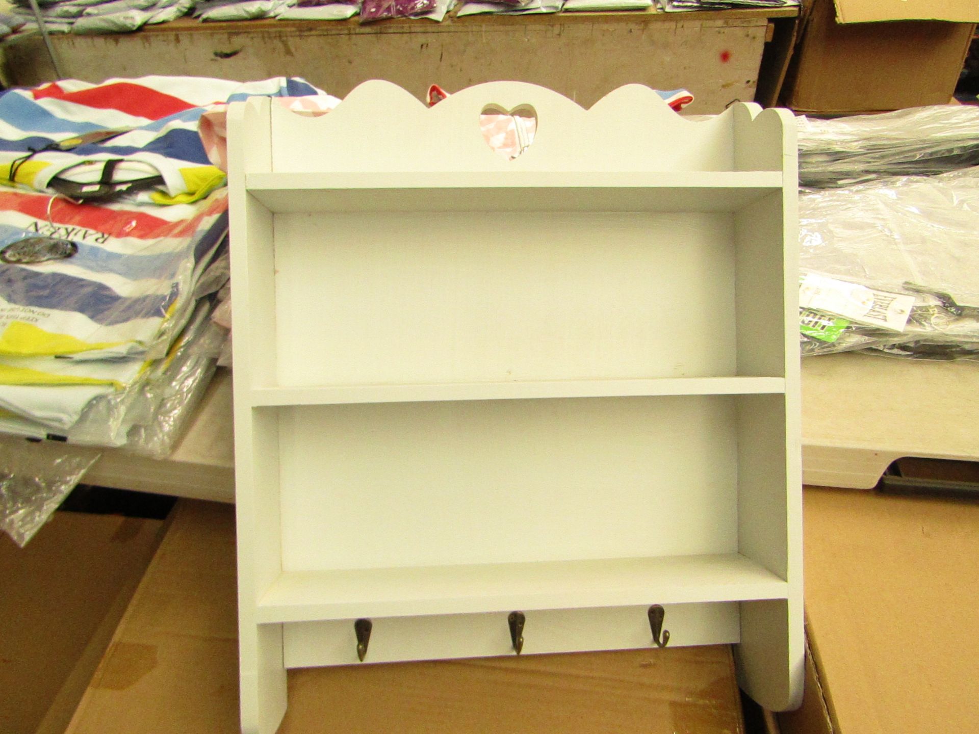 Flatpack 3 Tier Shelving Unit with 3 Hooks. New & Boxed. See image