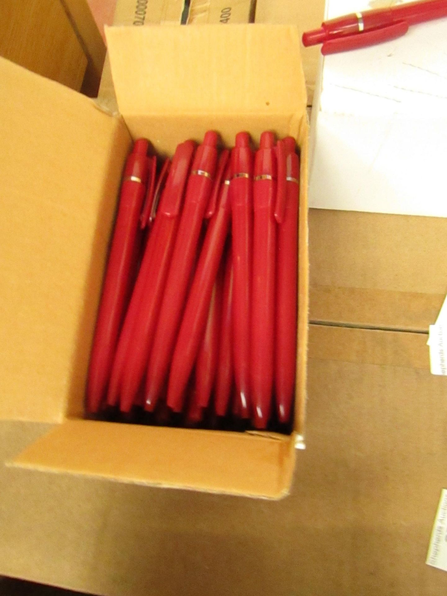 Box of 50 Black Ink Pens. Boxed. See Image For Design