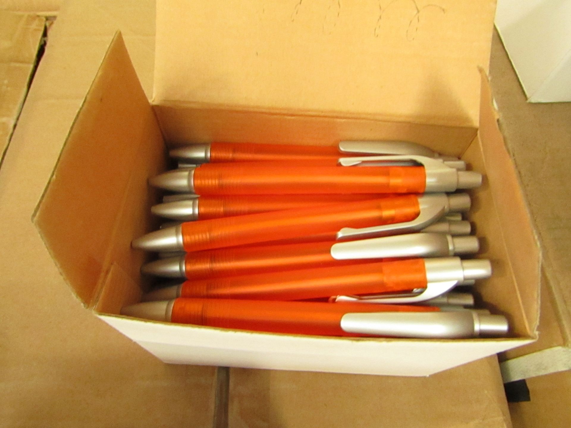 Box of 50 Black Ink Pens. Boxed. See Image For Design