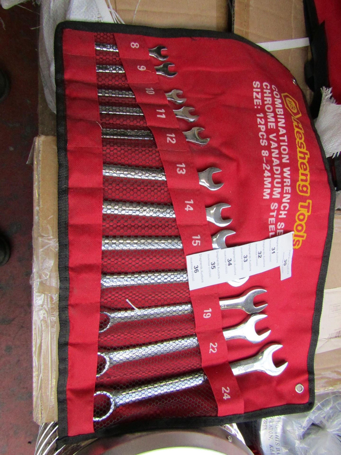 Heshang Tools 12 Piece chrome vanadium steel combination spanner set, new in carry roll.