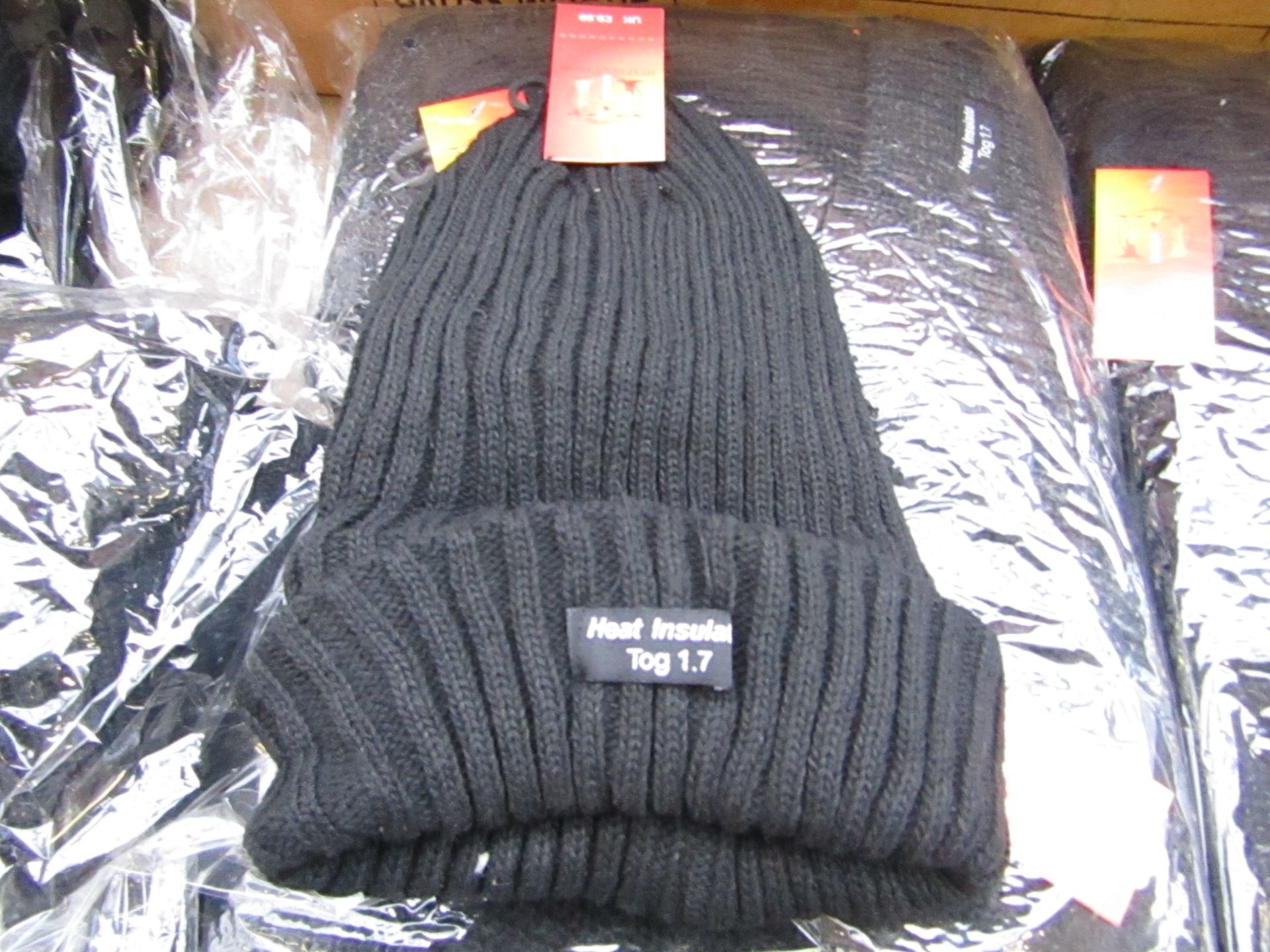 Pack of 12x thermal beanies 1.7 Tog, new and packaged.