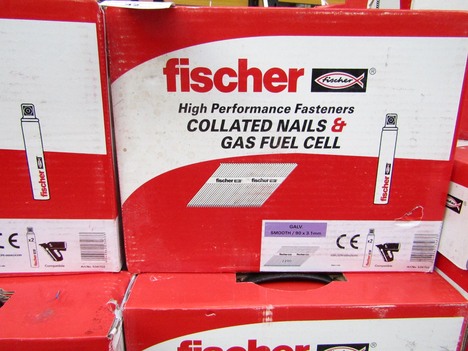 Box of 2x Fischer collated nails and gas fuel cells, new and boxed.