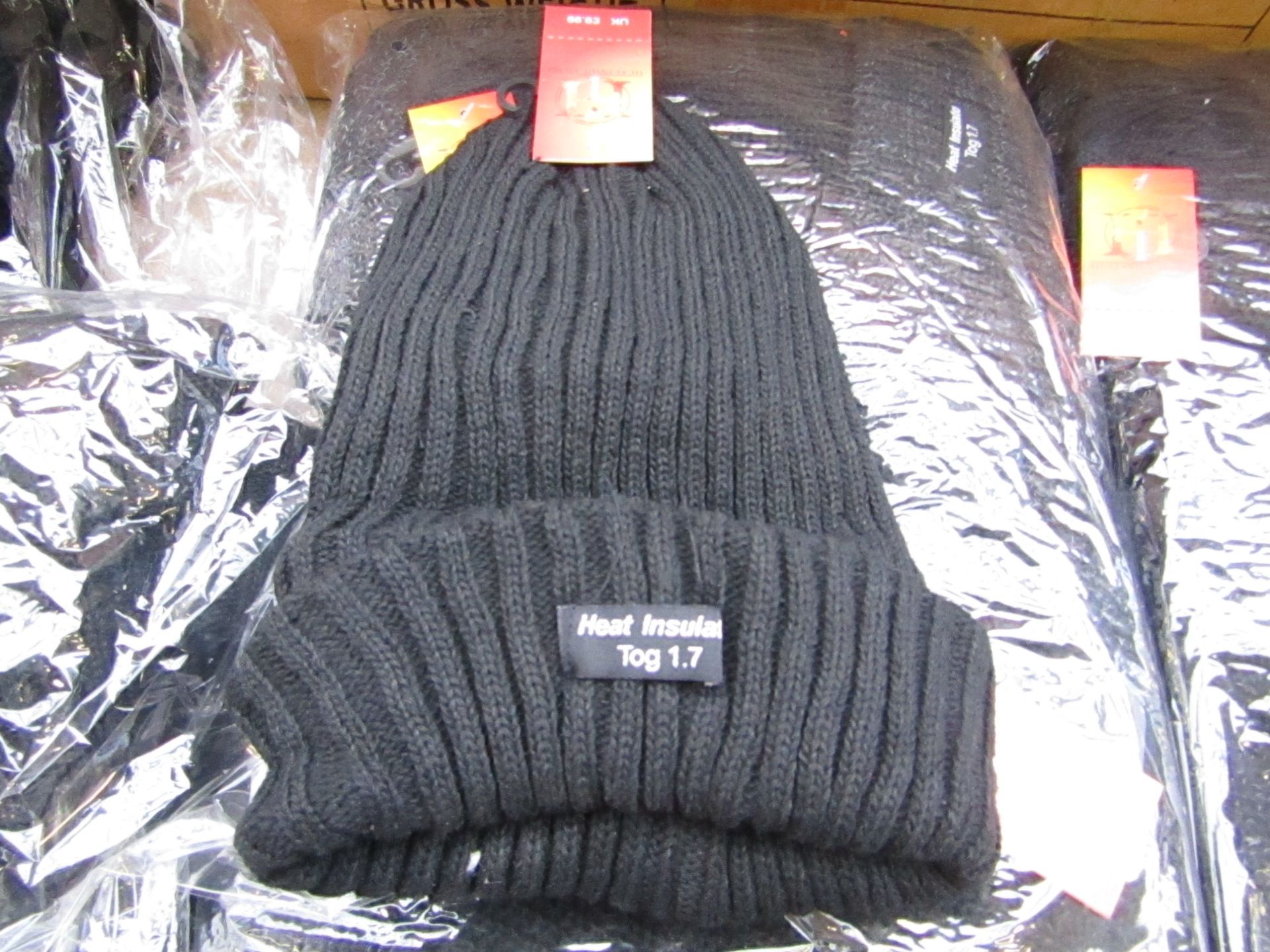 Pack of 12x thermal beanies 1.7 Tog, new and packaged.