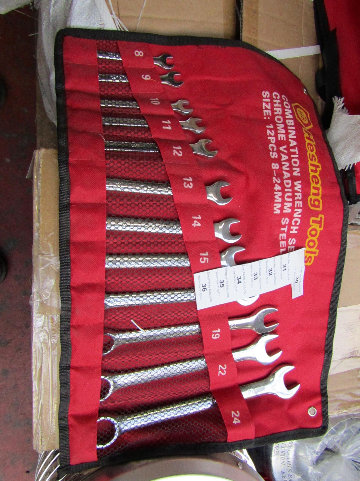 Heshang Tools 12 Piece chrome vanadium steel combination spanner set, new in carry roll.