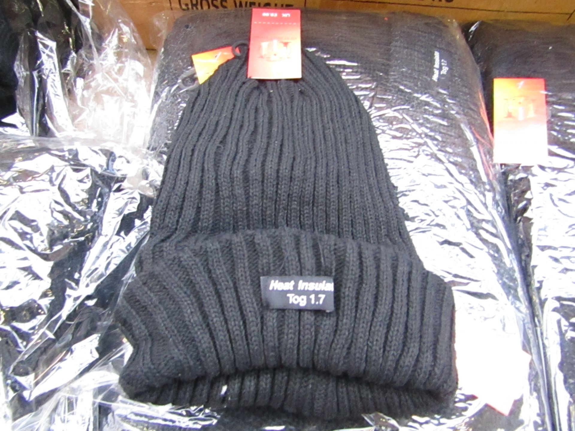 Pack of 12x thermal beanies 1.7 Tog, new and packaged.