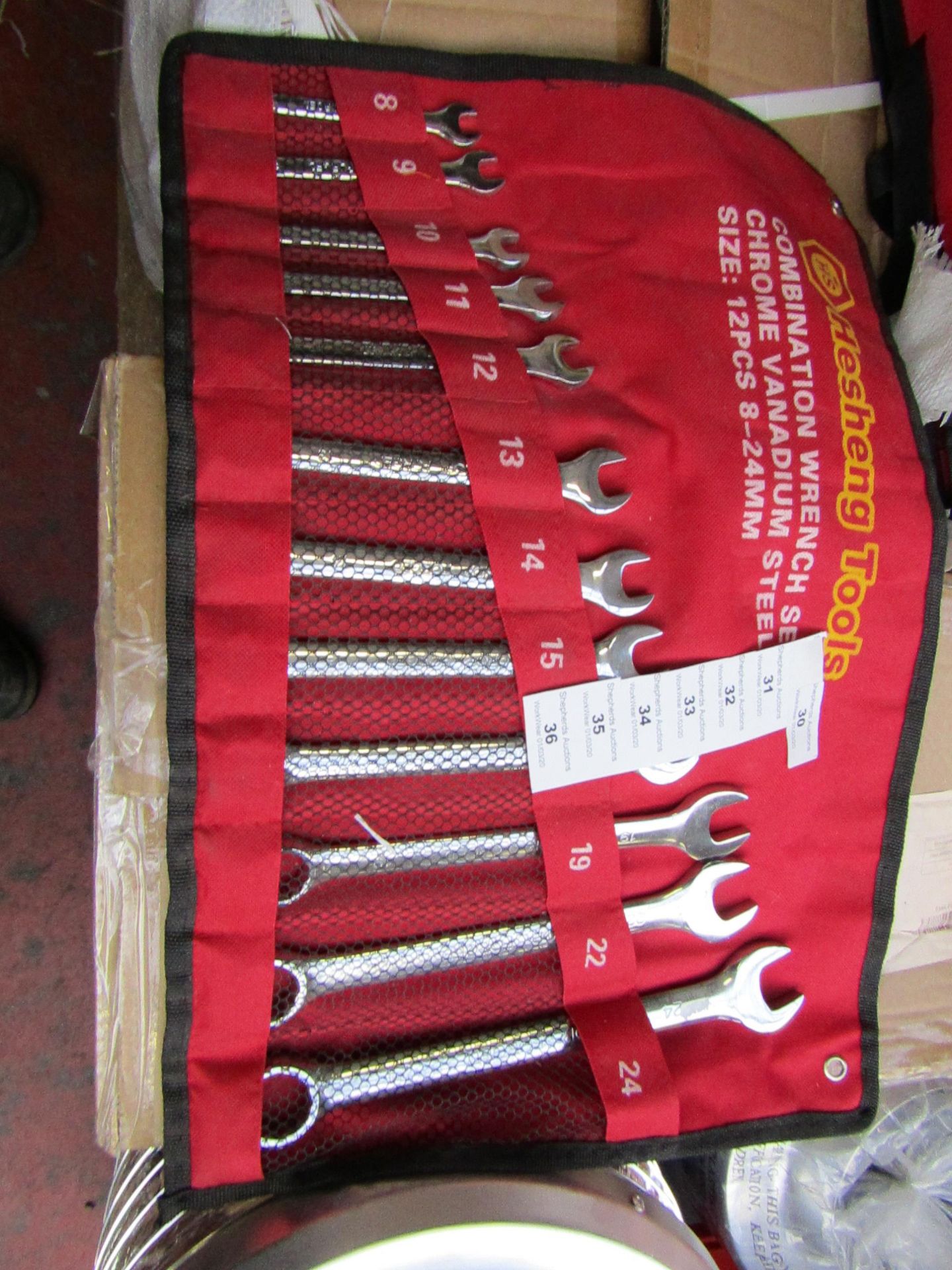 Heshang Tools 12 Piece chrome vanadium steel combination spanner set, new in carry roll.