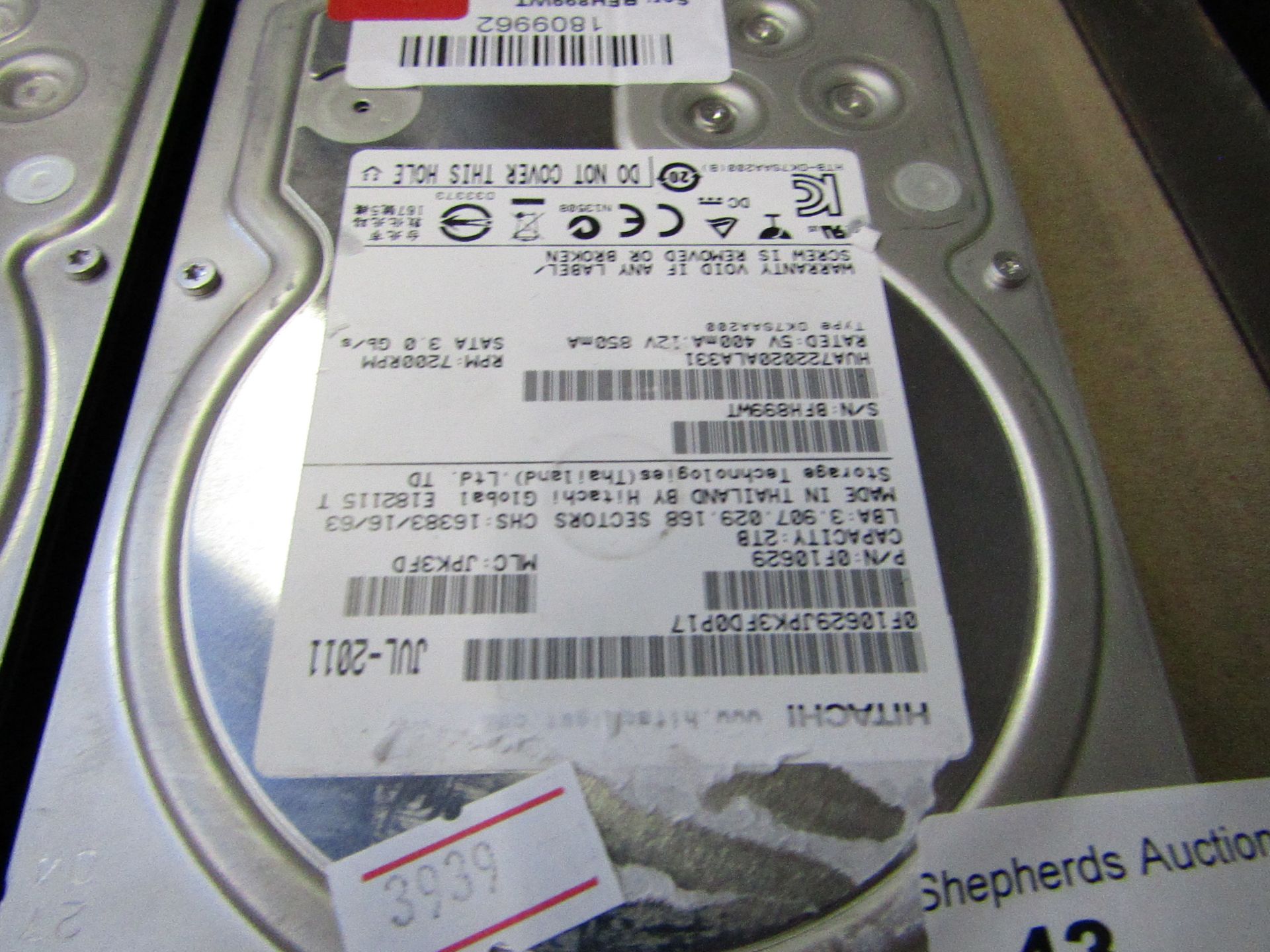 Hitachi 2TB hard drive, untested.