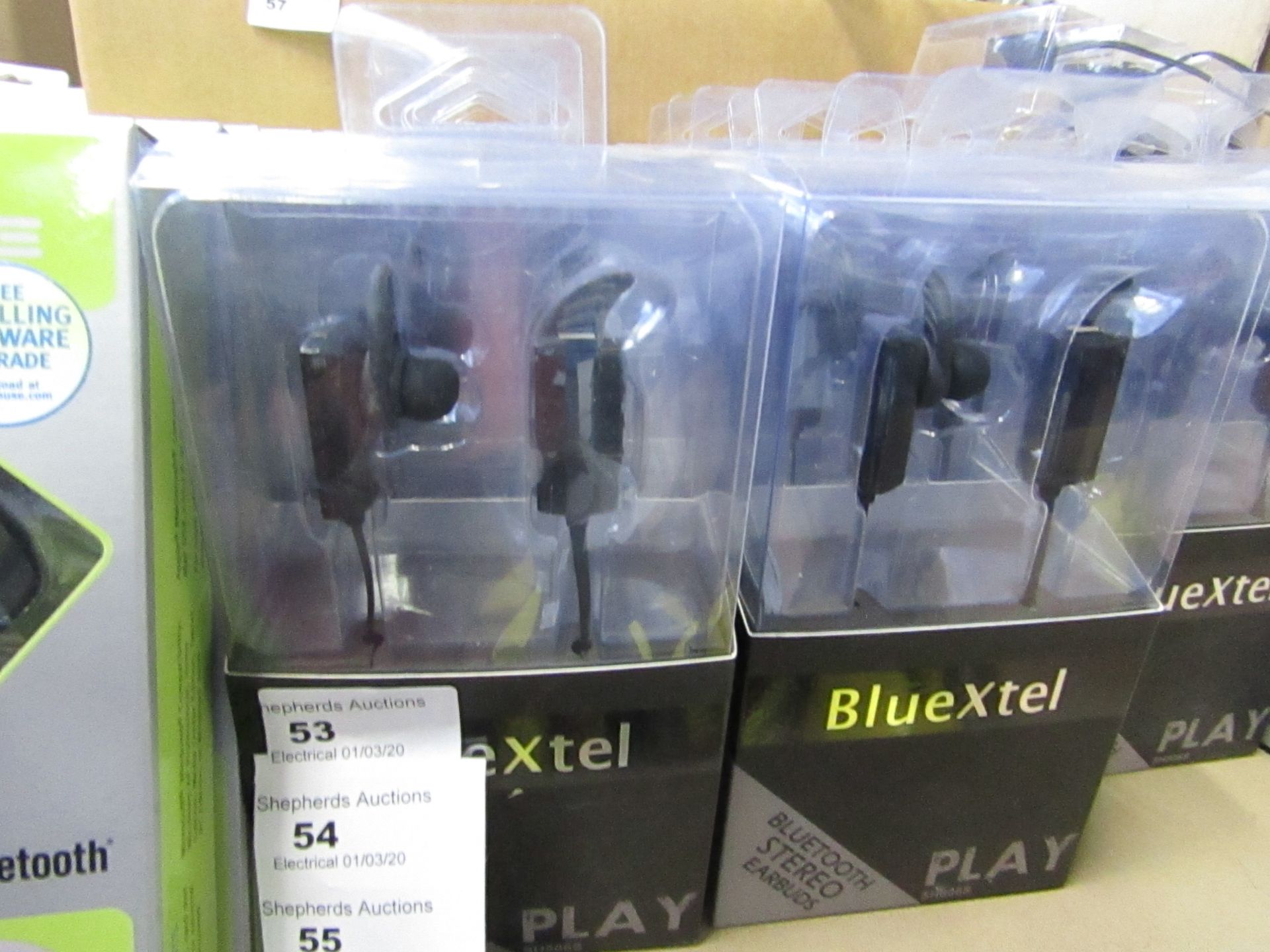 5x BlueXtel Bluetooth earphones, all new and packaged.
