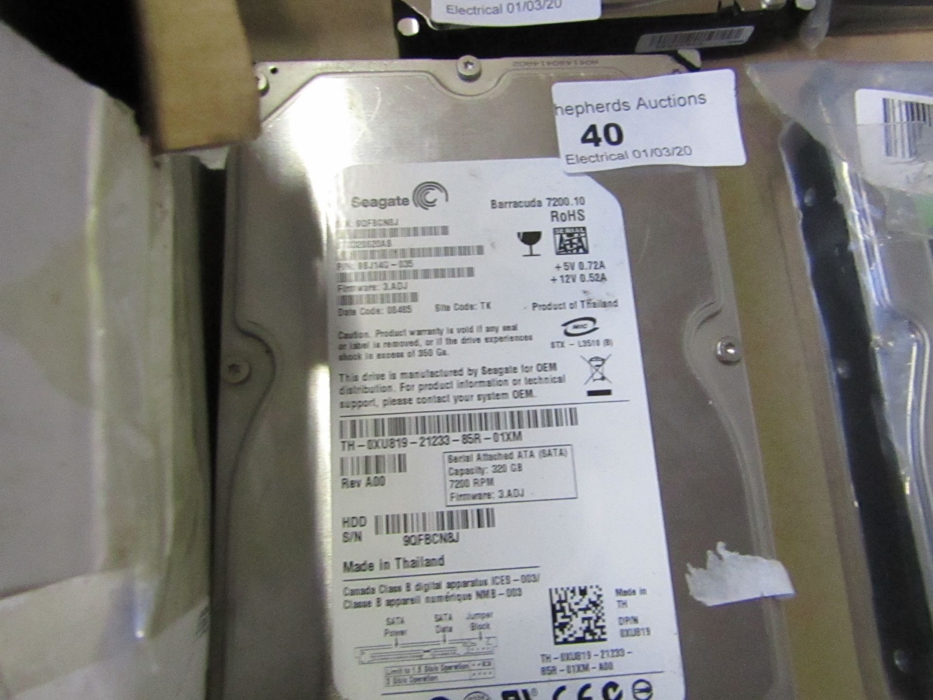 Seagate 320GB hard drive, untested.