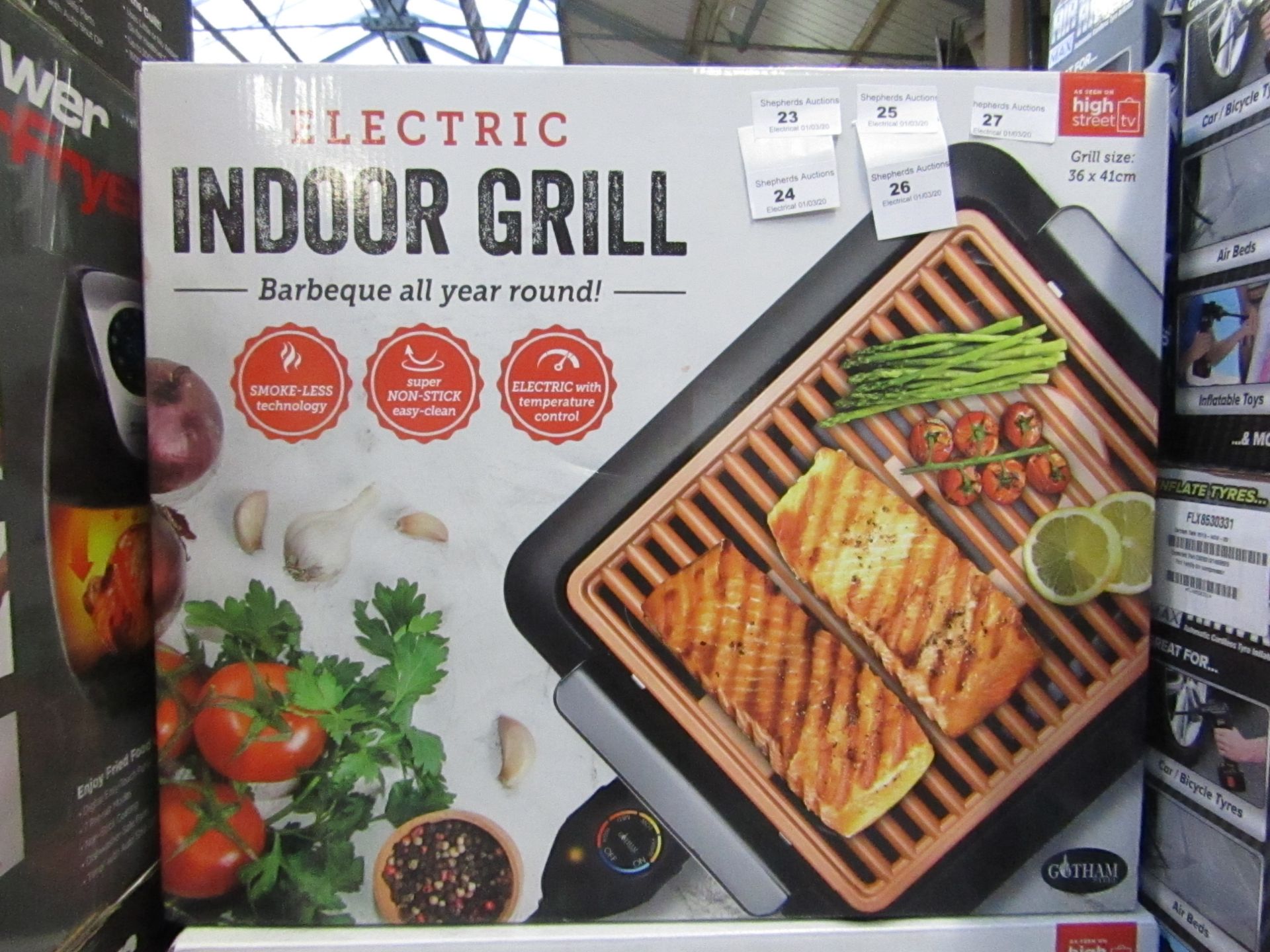 | 1x | ELECTRIC INDOOR GRILL | REFURBISHED AND BOXED | NO ONLINE RE-SALE | SKU C5060541512825 |