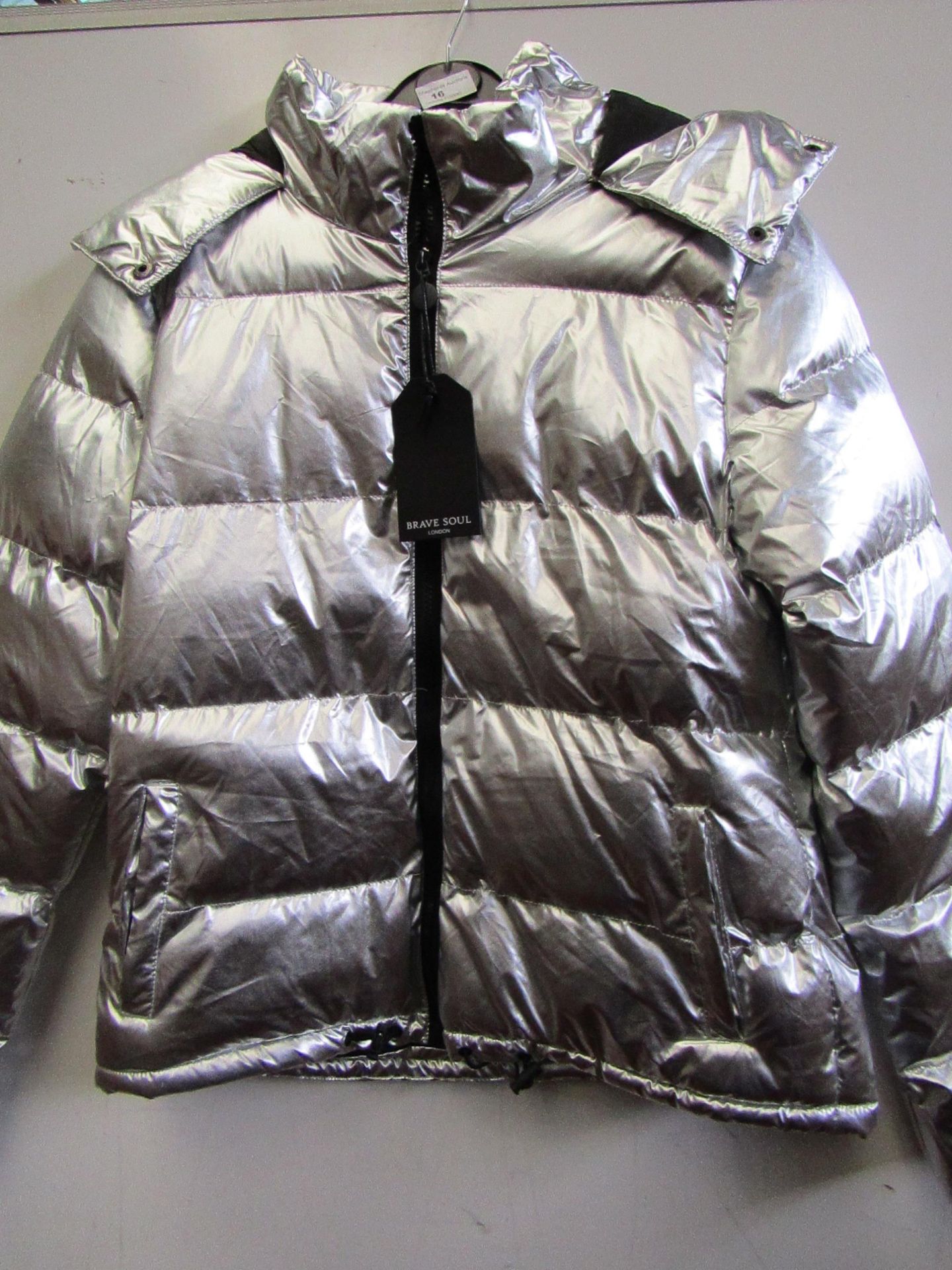 Brave Soul Ladies Silver Hooded Padded Jacket size 14 new with tag