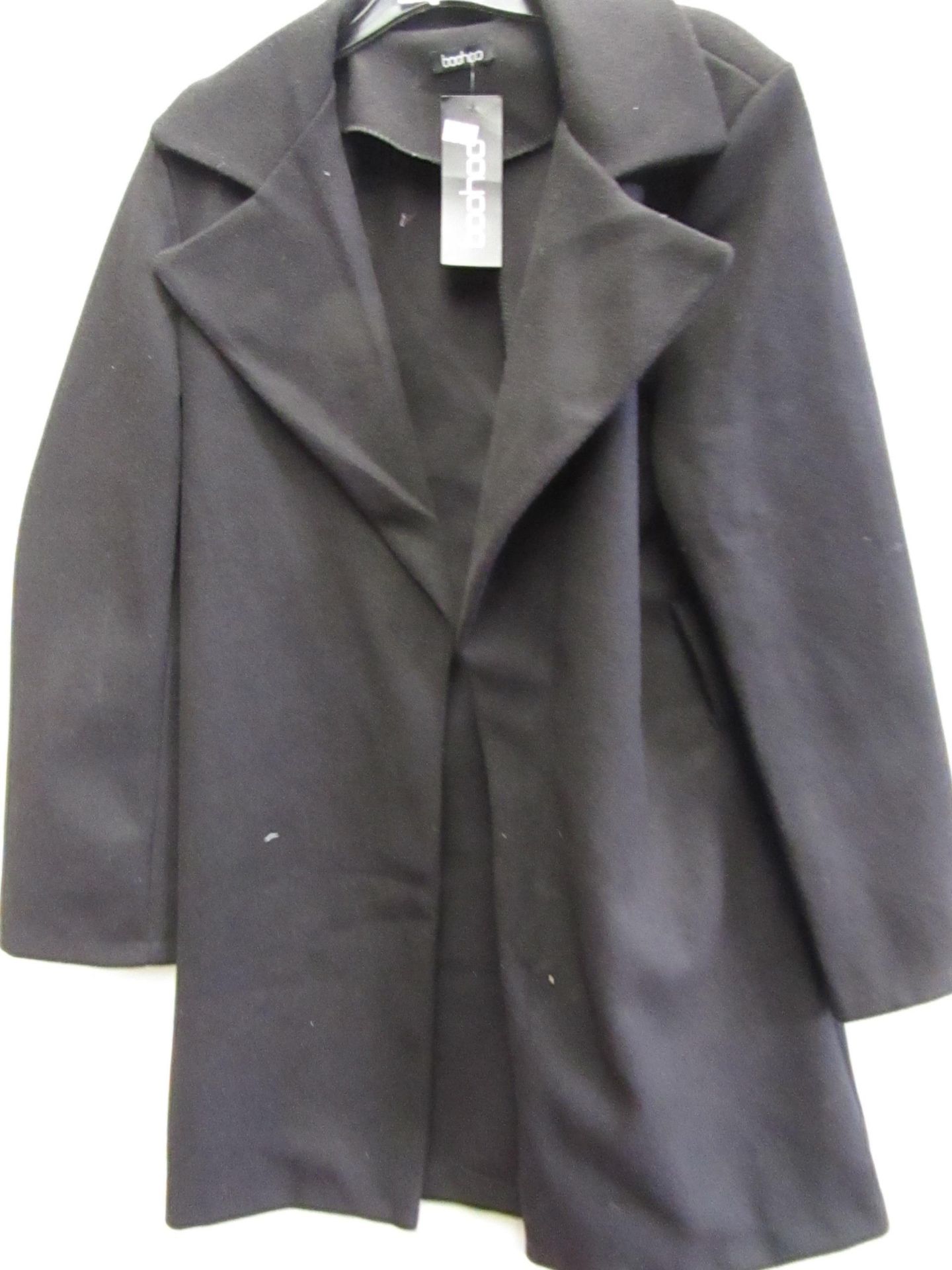 Boo Hoo Black Wool Look Coat size 12 new with tag