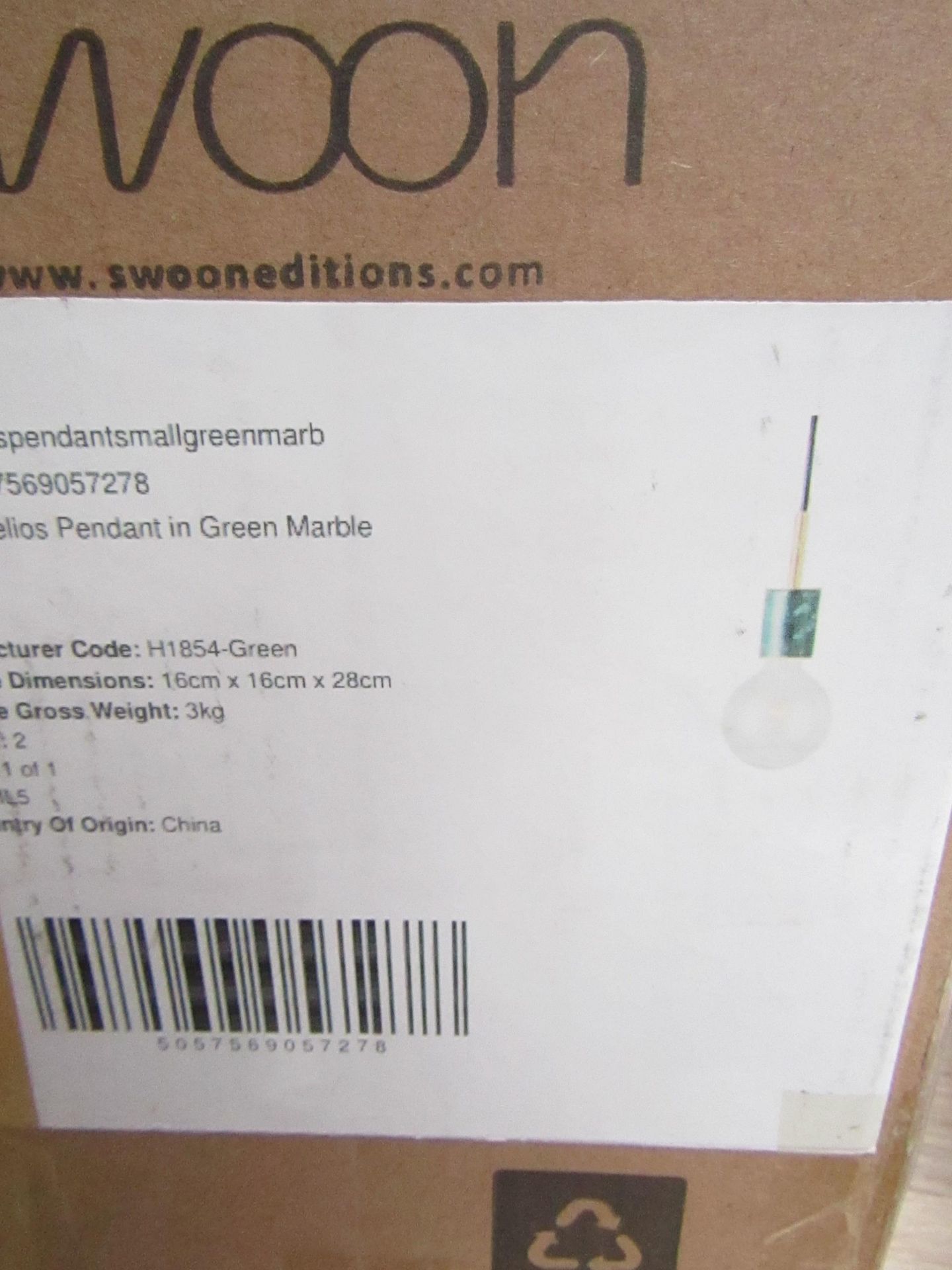 | 1x | SWOON HELIOS PENDANT MARBLE GREEN | BOXED | SKU - | RRP £ 59 |