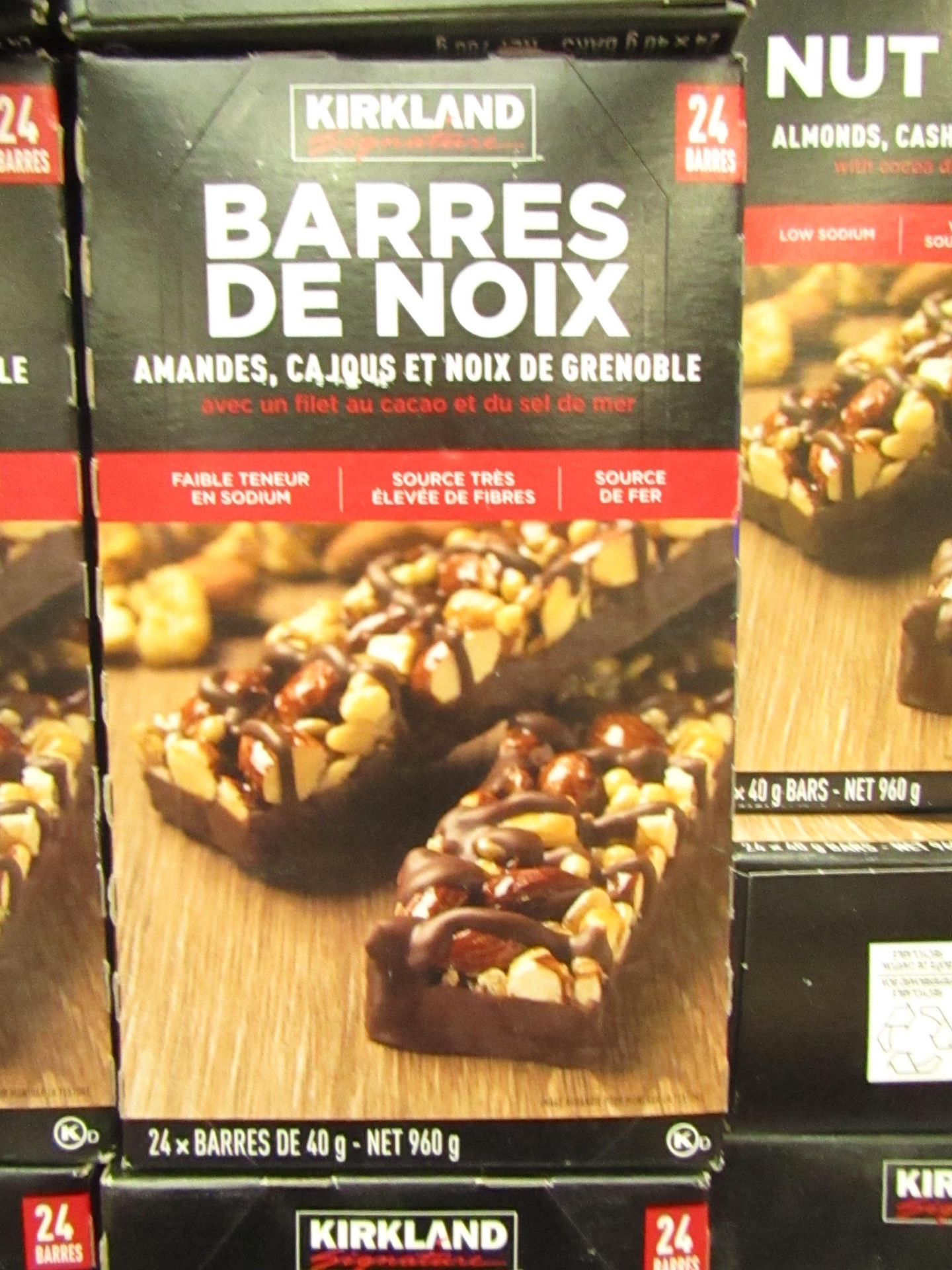 7x Boxes of 24 Kirkland - Nut Bars - (Almonds, Cashews, Walnuts) - All Boxed. BB 03/20.