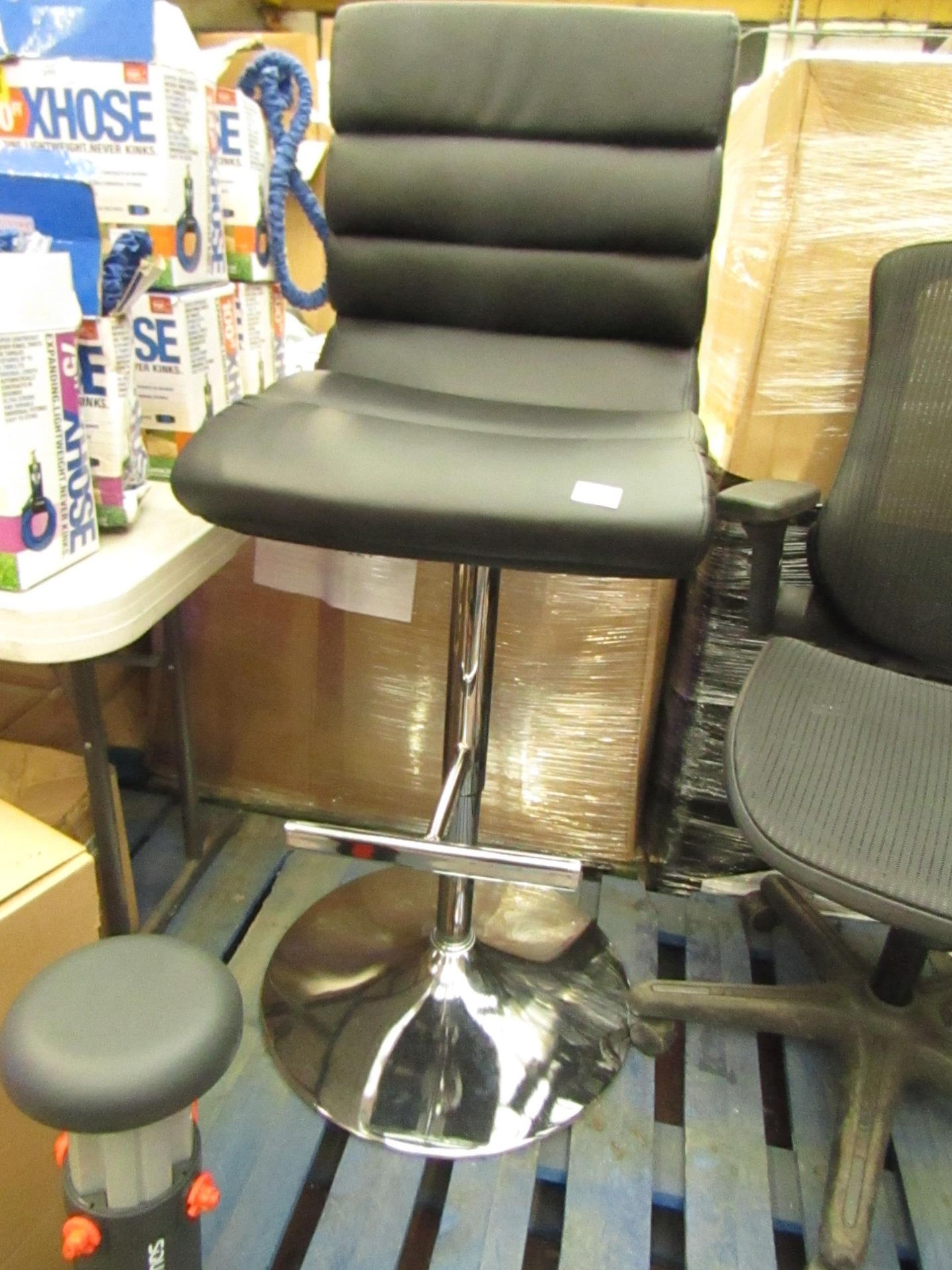 Black Leather Gas Lift Bar Stool.