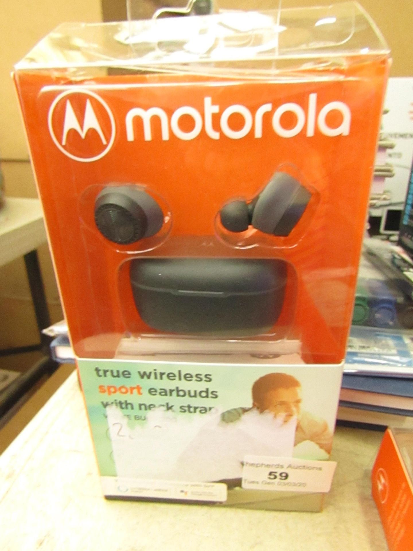 MOTOROLA - True Wireless Sport Earbuds with Neck Strap - Untested and Packaged.