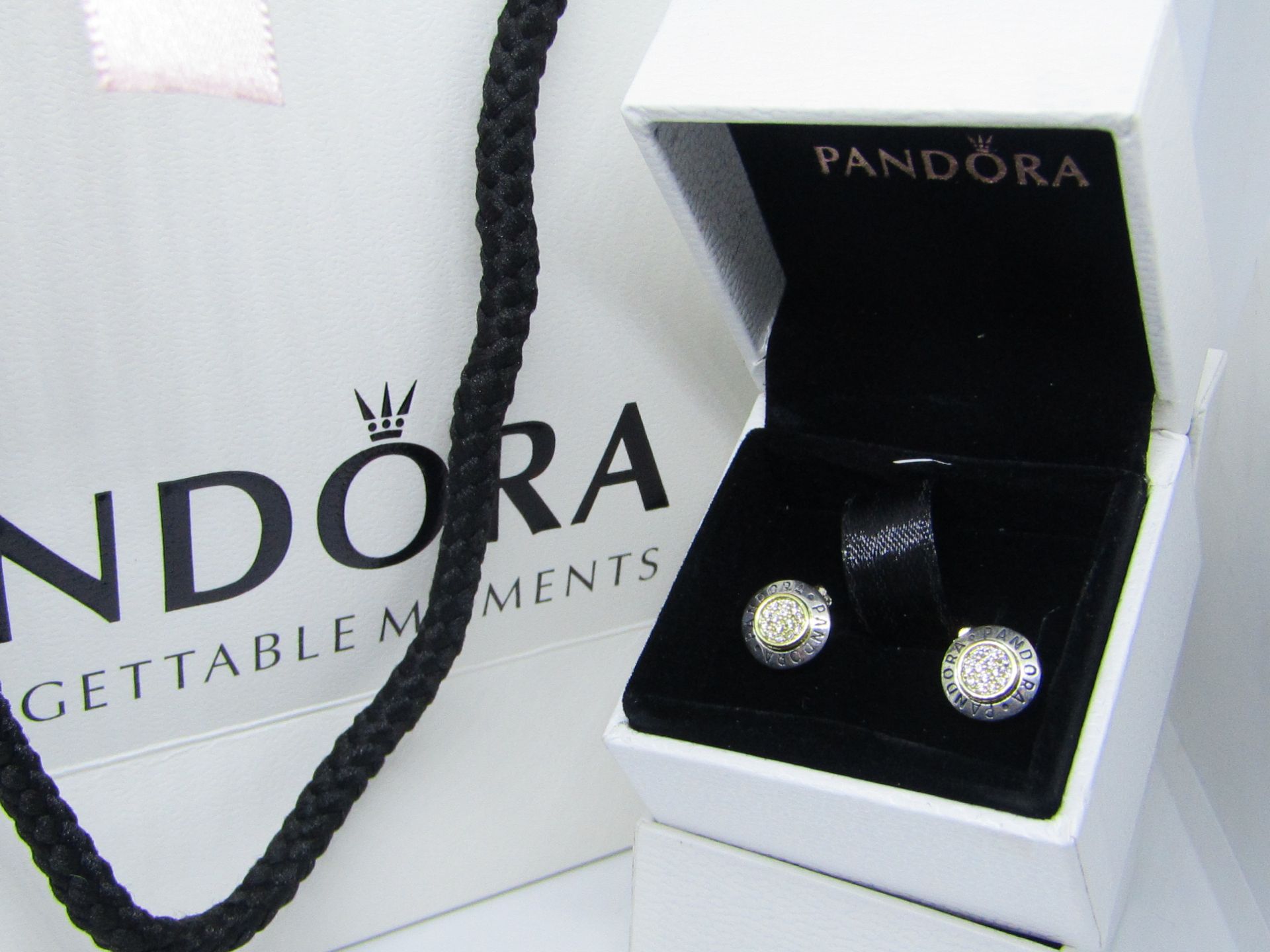 Pandora 925 Silver & Crystal Earrings in Presentation box & Pandora Gift Bag (ideal Mothers Day