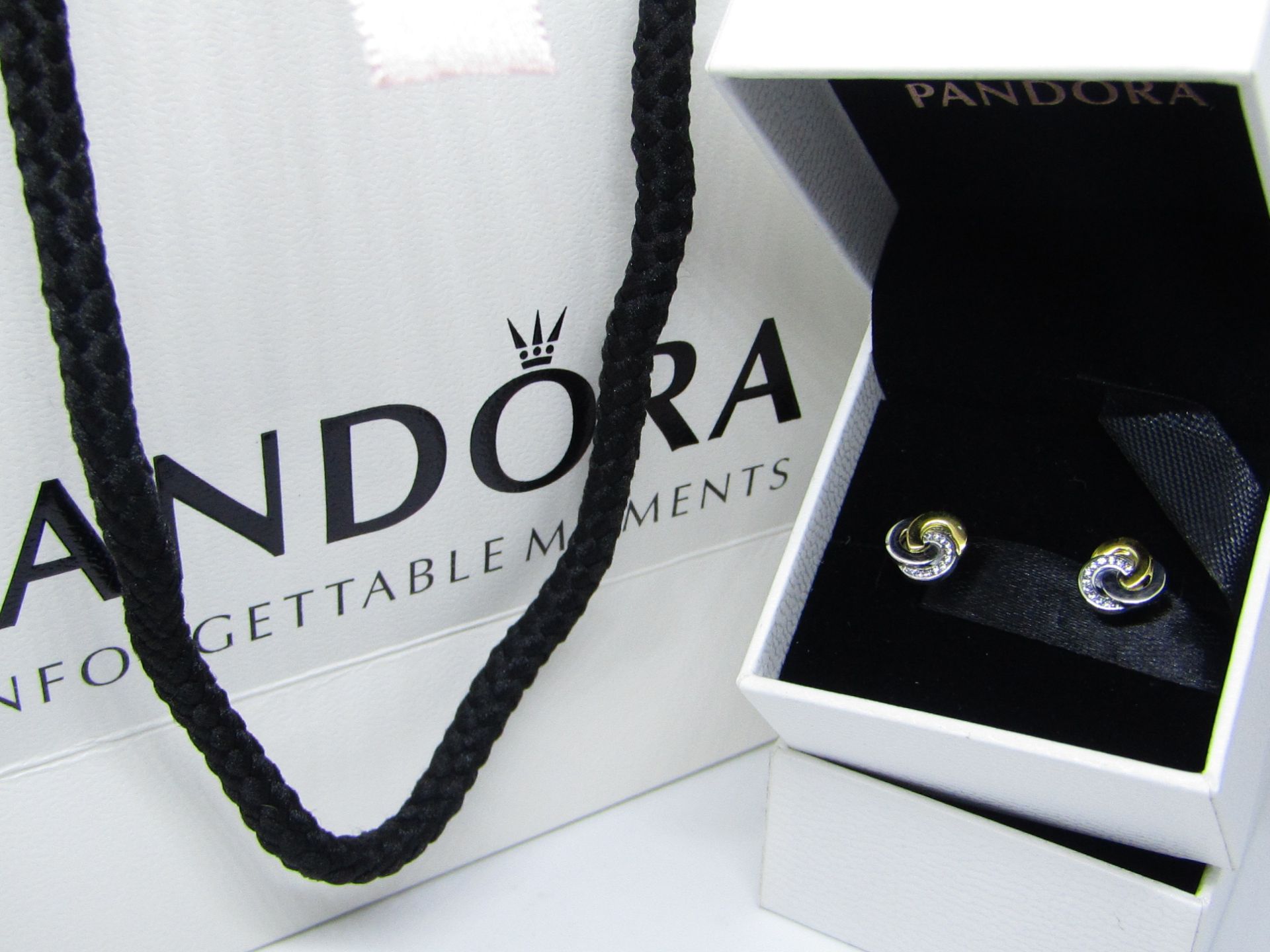 Pandora 925 Silver & Crystal Earrings in Presentation box & Pandora Gift Bag (ideal Mothers Day