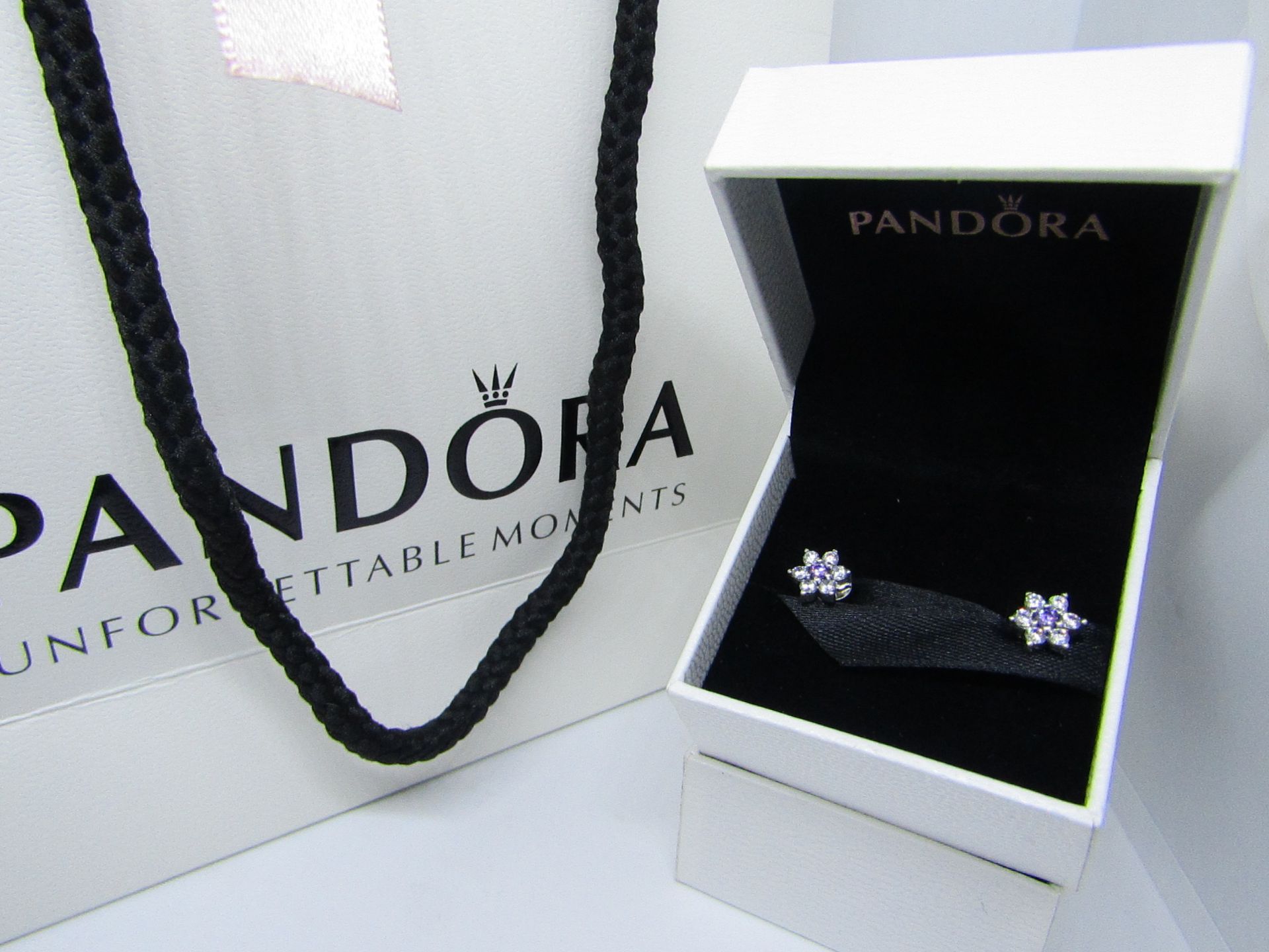 Pandora 925 Silver & Crystal Earrings in Presentation box & Pandora Gift Bag (ideal Mothers Day