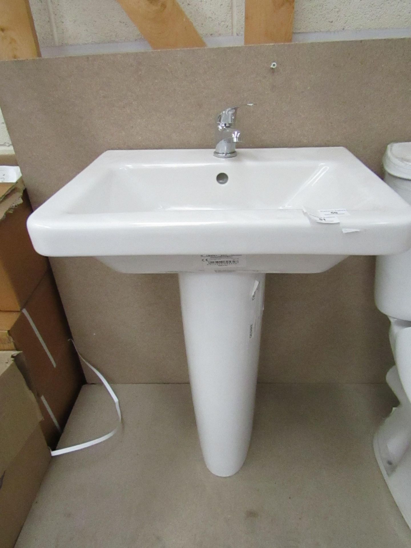 Verso Cloakroom basin set that includes a 550mm sink with full pedestal and a Mono Block Sink tap