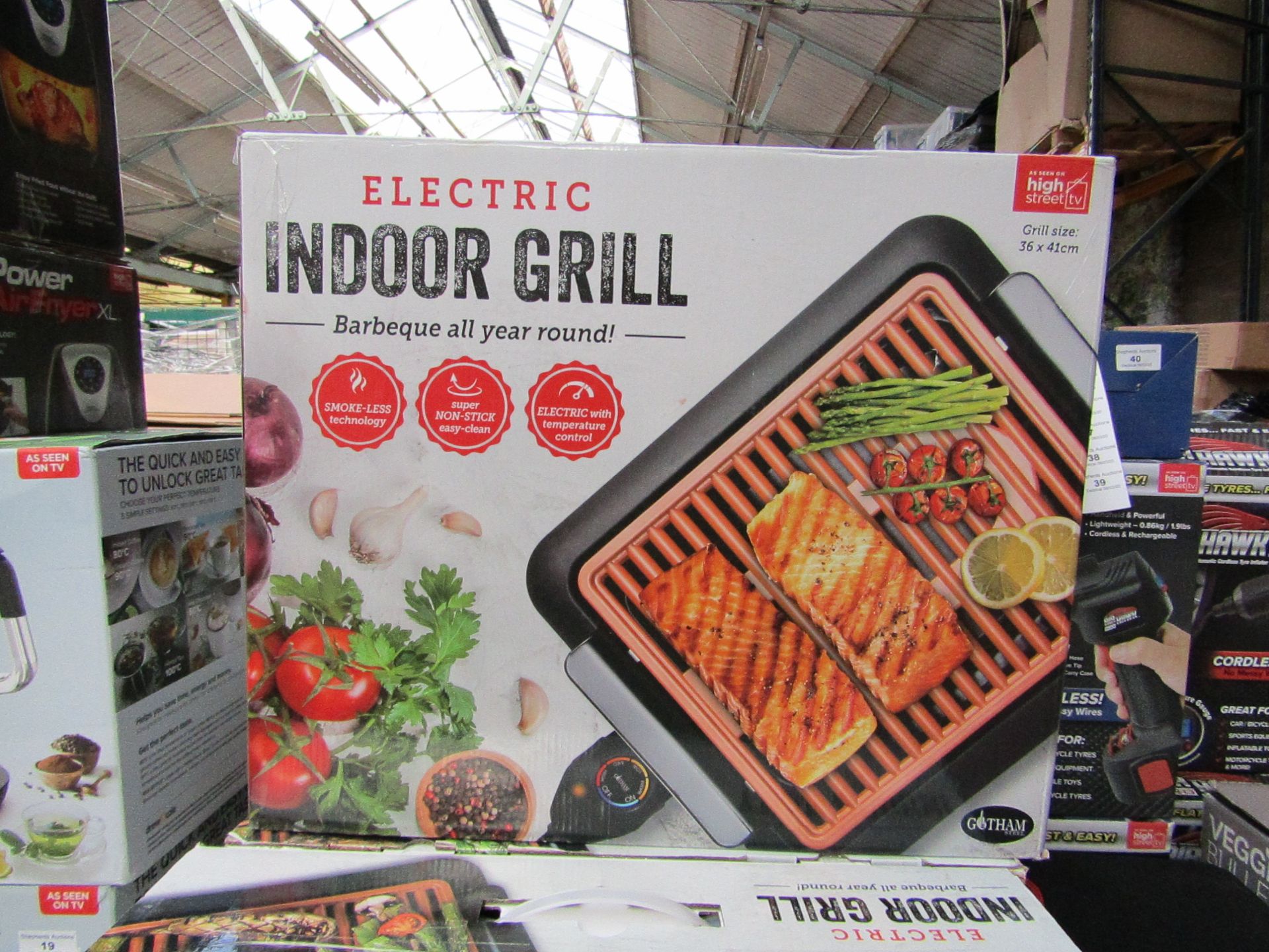 | 1x | ELECTRIC INDOOR GRILL | REFURBISHED AND BOXED | NO ONLINE RE-SALE | SKU C5060541512825 |