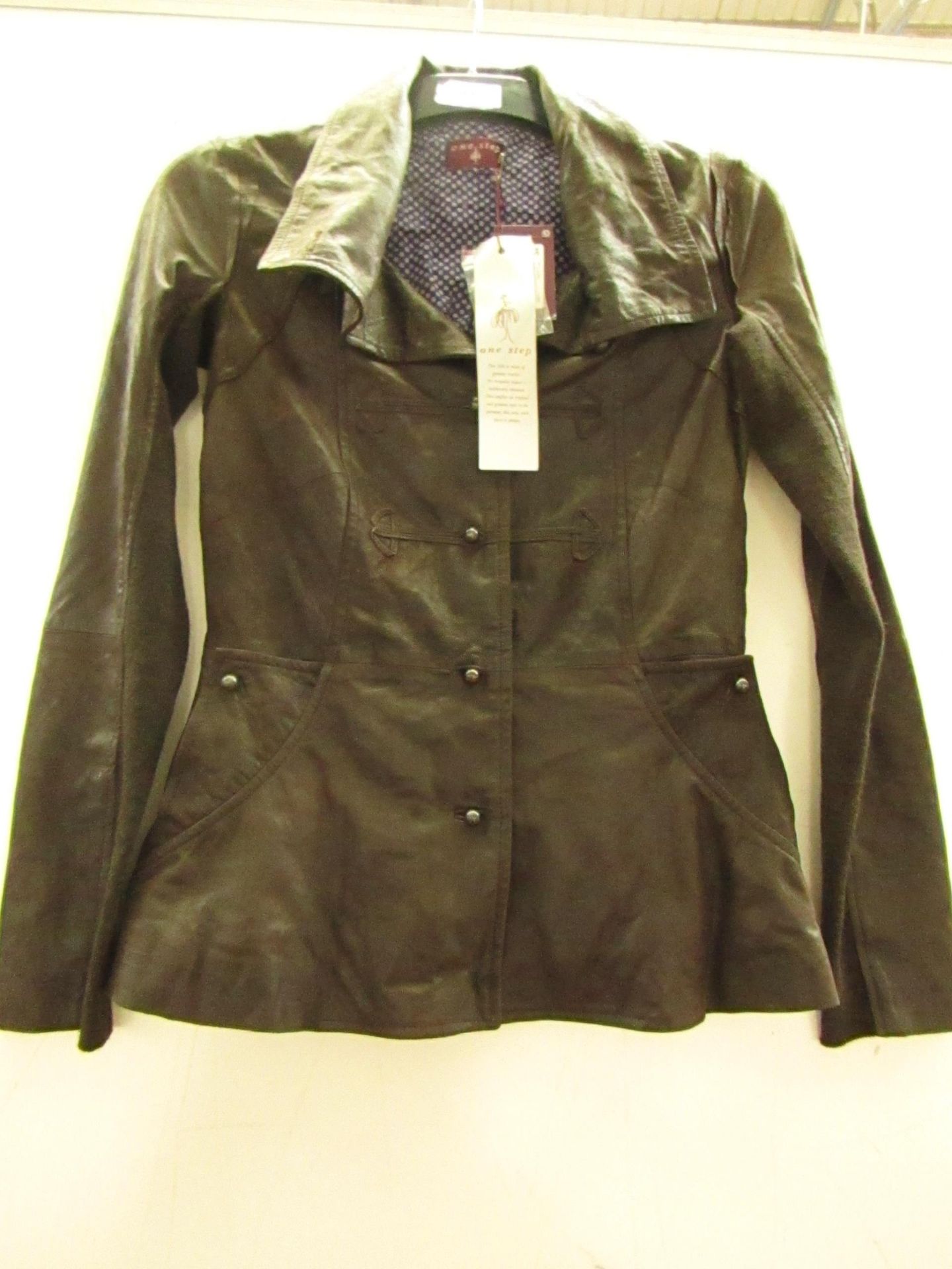 One Step Ladies Brown Leather Jacket size 34 RRP £120 new with tag